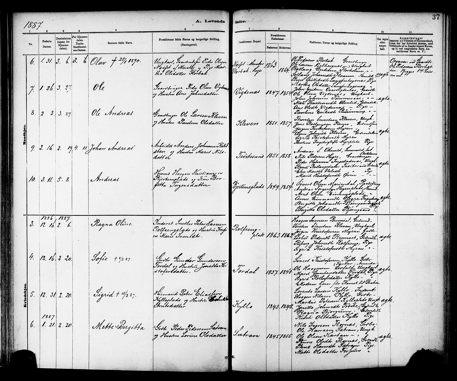 Ministerialprotokoller, klokkerbøker og fødselsregistre - Nord-Trøndelag, SAT/A-1458/703/L0030: Parish register (official) no. 703A03, 1880-1892, p. 37