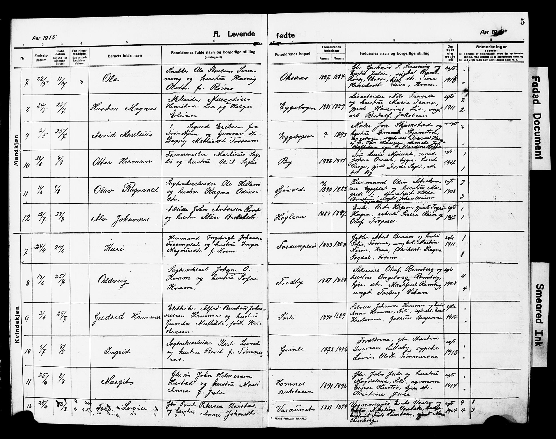 Ministerialprotokoller, klokkerbøker og fødselsregistre - Nord-Trøndelag, AV/SAT-A-1458/740/L0382: Parish register (copy) no. 740C03, 1915-1927, p. 5