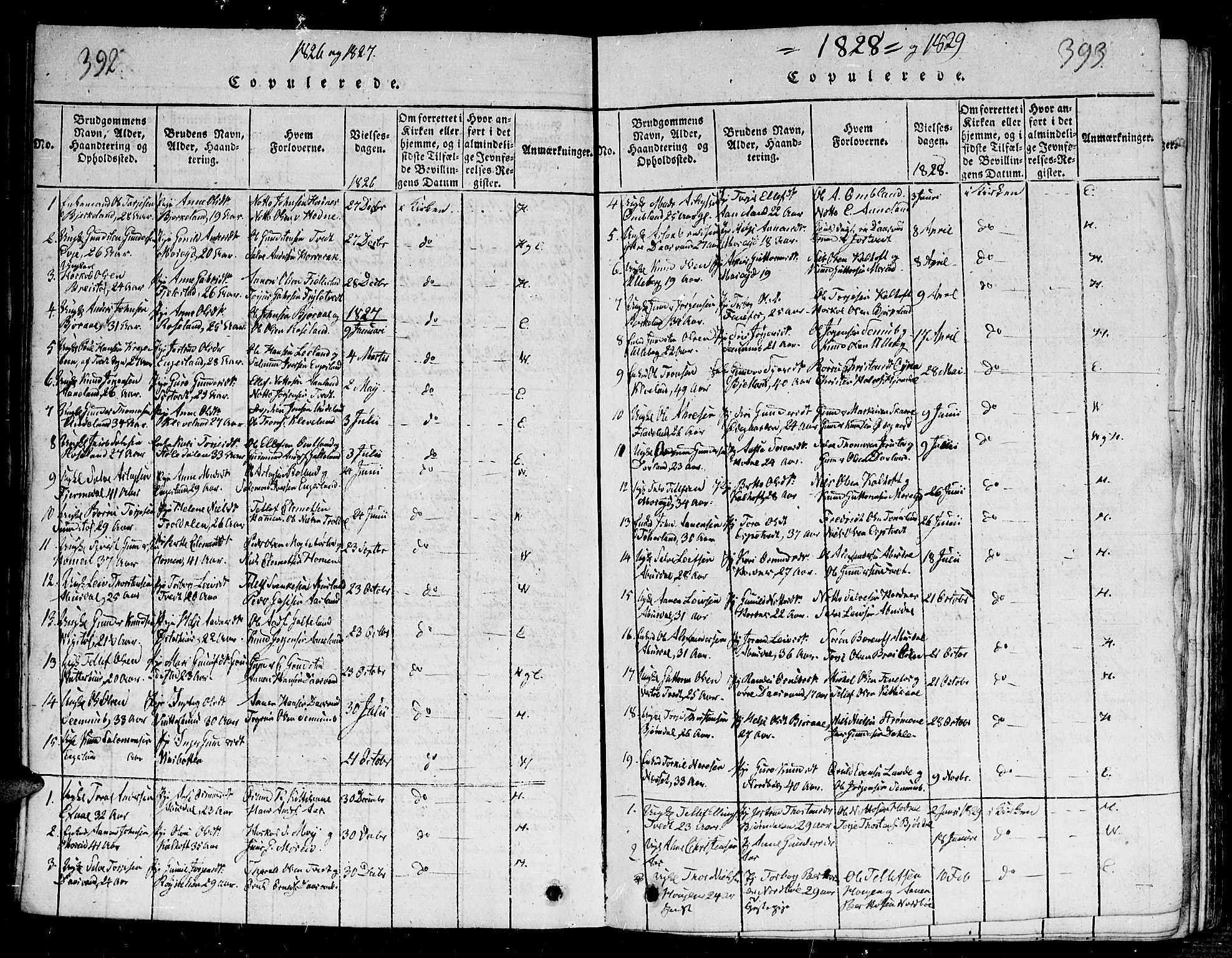 Evje sokneprestkontor, SAK/1111-0008/F/Fb/Fba/L0001: Parish register (copy) no. B 1, 1816-1842, p. 392-393