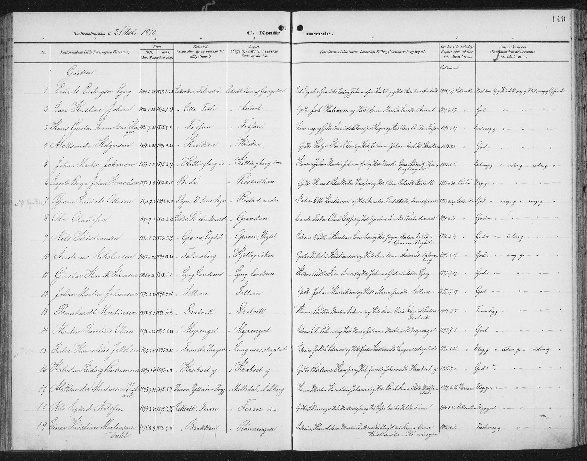 Ministerialprotokoller, klokkerbøker og fødselsregistre - Nord-Trøndelag, AV/SAT-A-1458/701/L0011: Parish register (official) no. 701A11, 1899-1915, p. 149