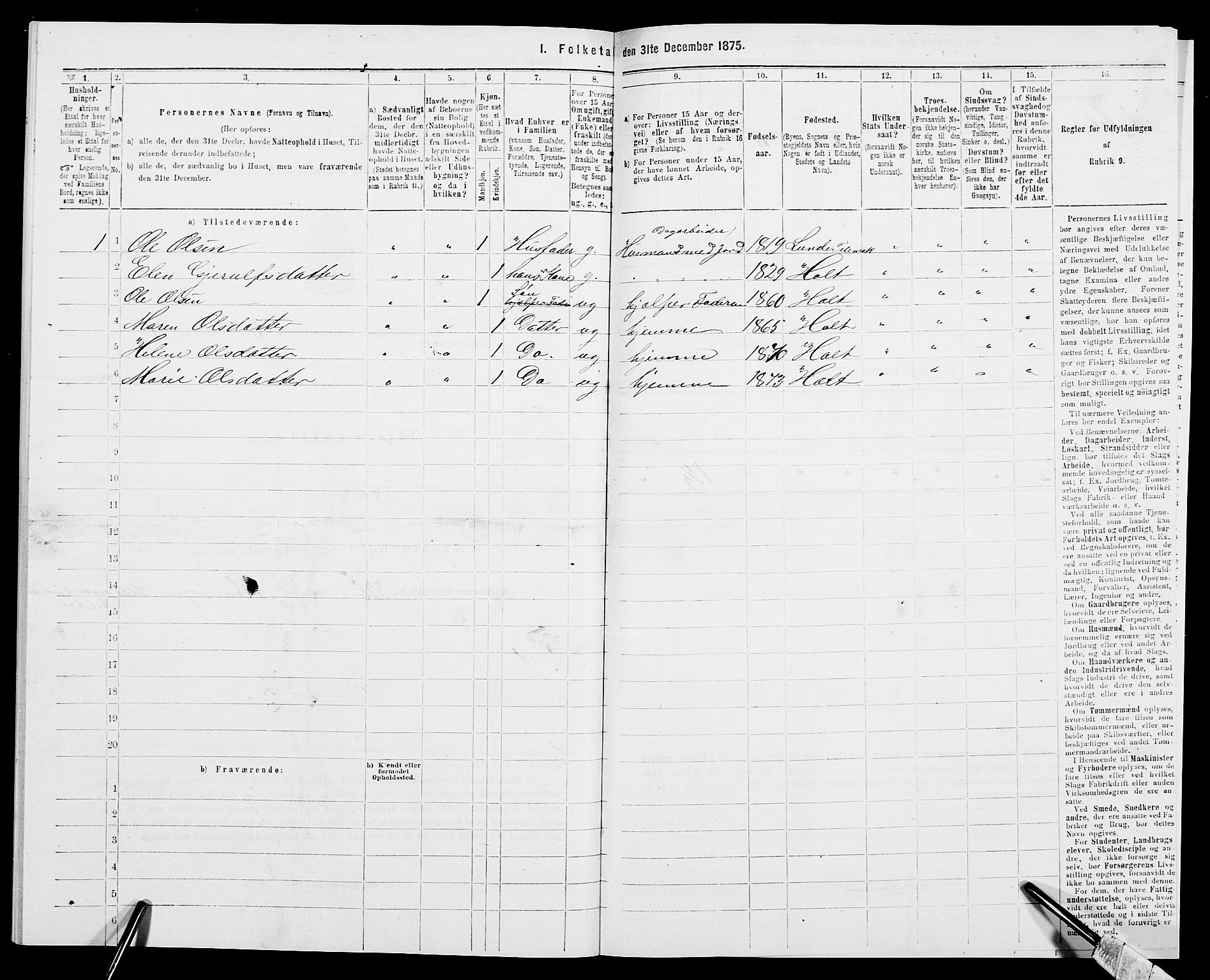 SAK, 1875 census for 0914L Holt/Holt, 1875, p. 445
