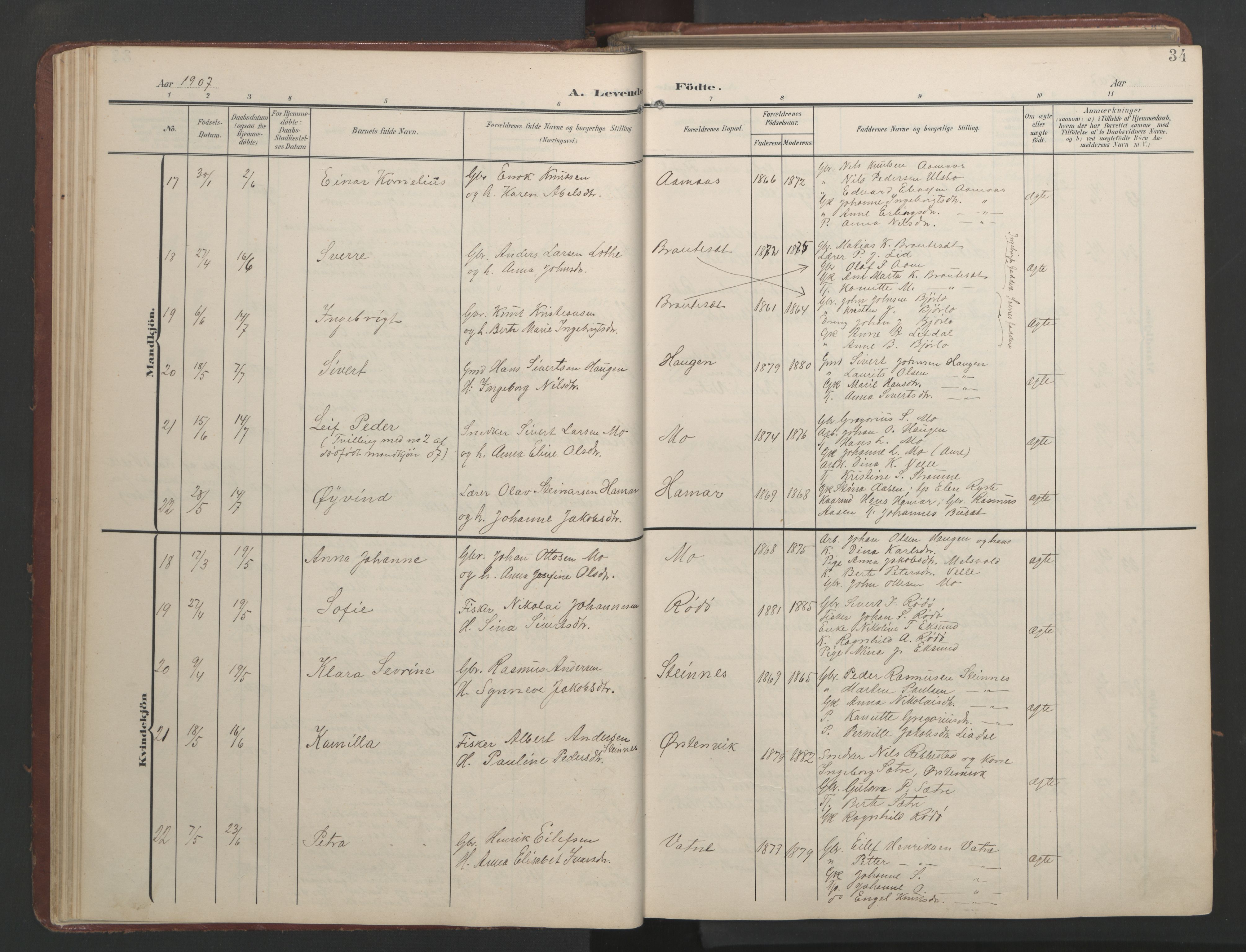 Ministerialprotokoller, klokkerbøker og fødselsregistre - Møre og Romsdal, AV/SAT-A-1454/513/L0190: Parish register (copy) no. 513C04, 1904-1926, p. 34