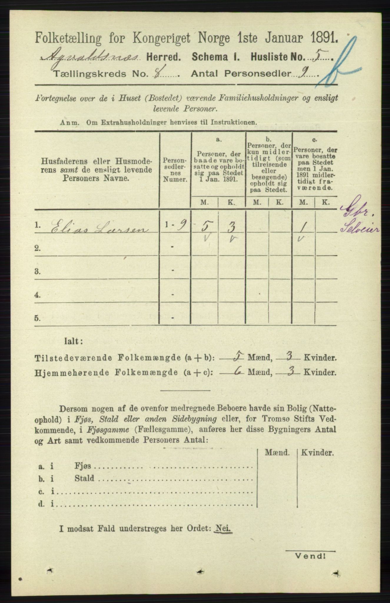 RA, 1891 census for 1147 Avaldsnes, 1891, p. 4067