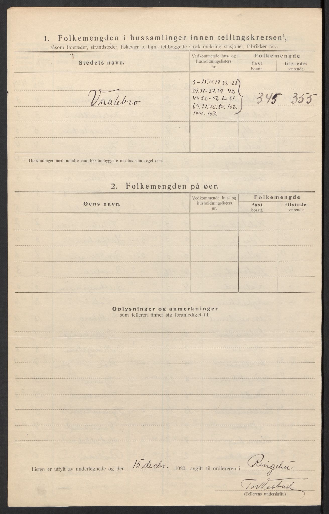 SAH, 1920 census for Ringebu, 1920, p. 16