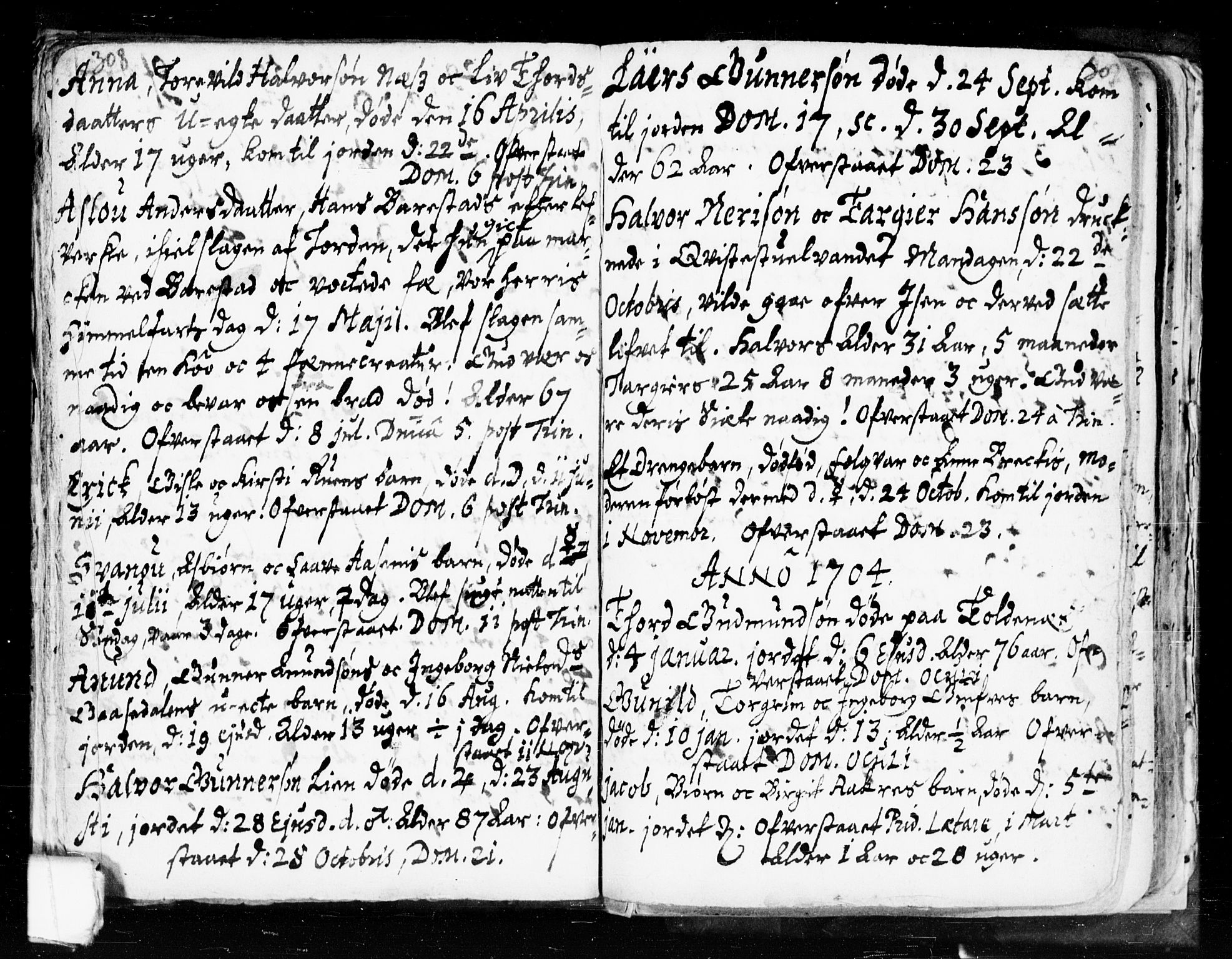 Seljord kirkebøker, SAKO/A-20/F/Fa/L0002: Parish register (official) no. I 2, 1689-1713, p. 308-309