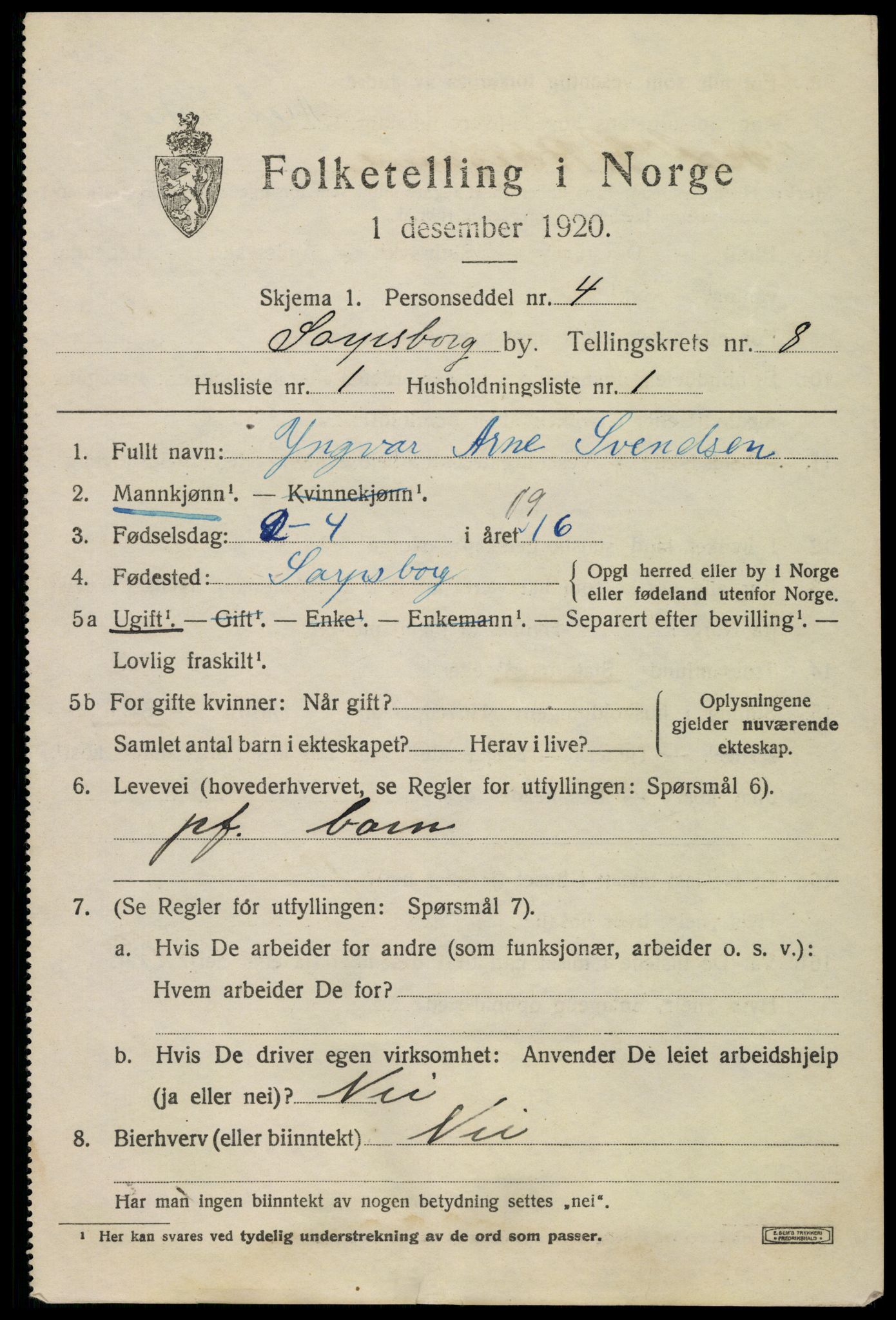 SAO, 1920 census for Sarpsborg, 1920, p. 17300