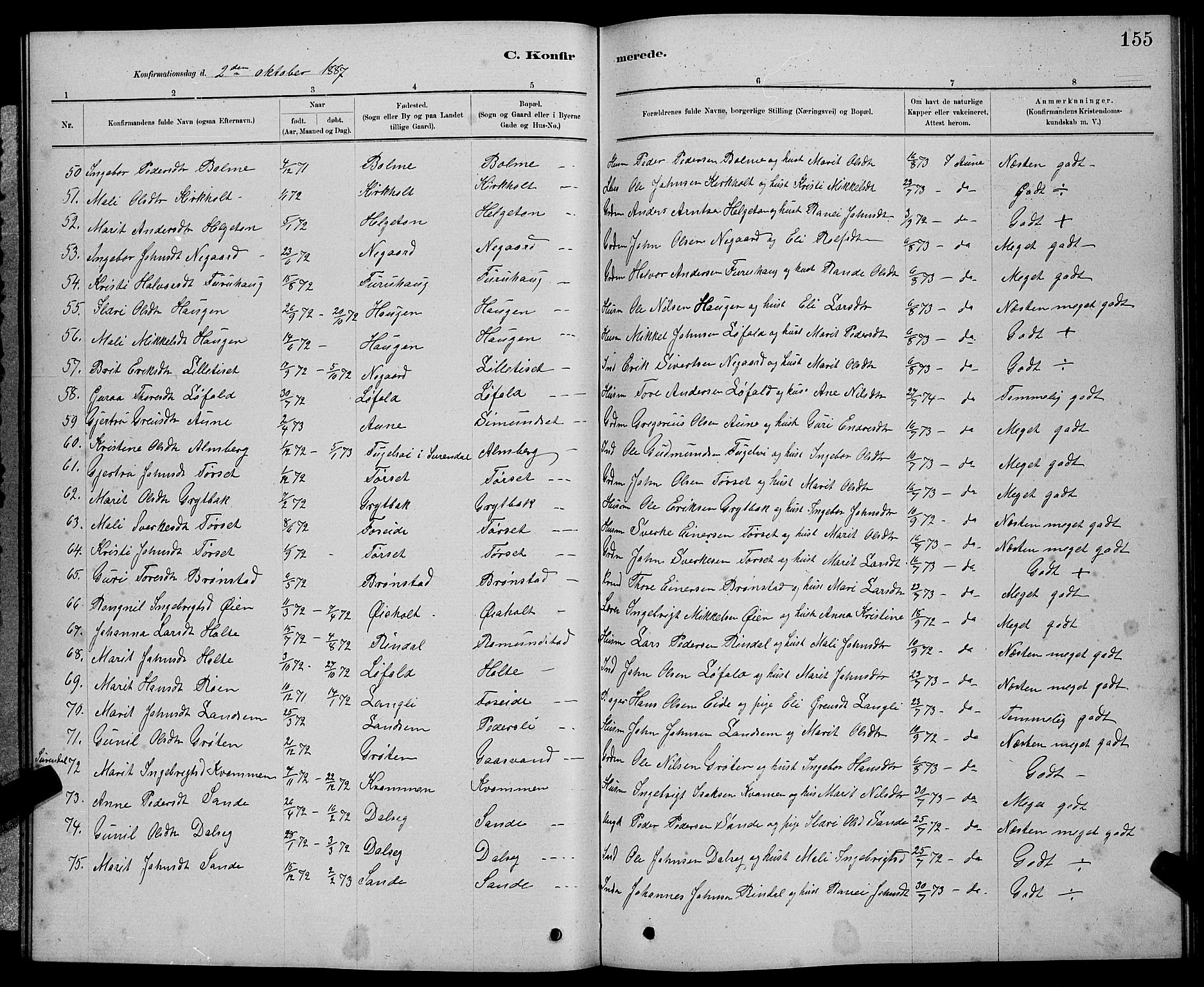 Ministerialprotokoller, klokkerbøker og fødselsregistre - Møre og Romsdal, AV/SAT-A-1454/598/L1077: Parish register (copy) no. 598C02, 1879-1891, p. 155