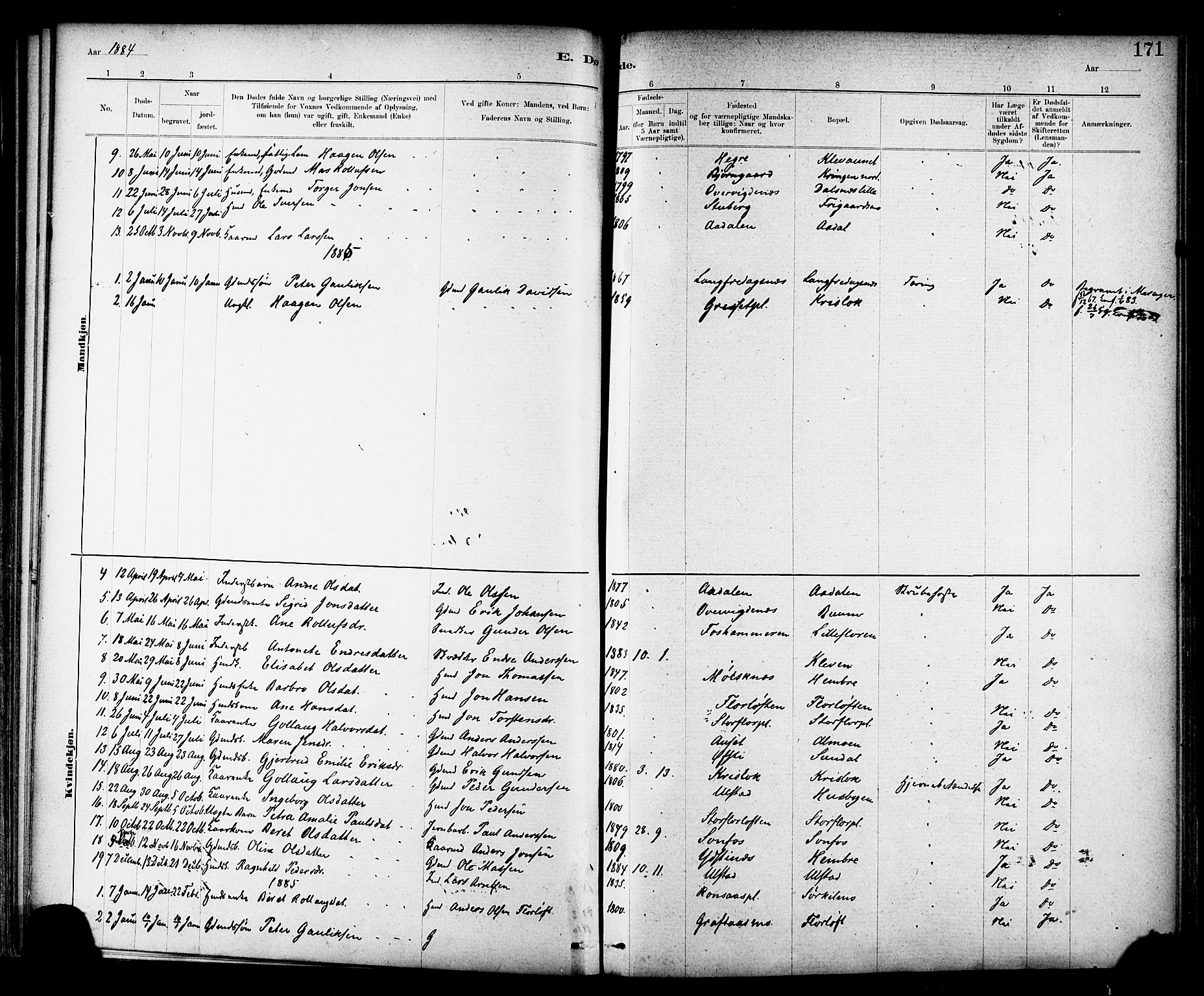 Ministerialprotokoller, klokkerbøker og fødselsregistre - Nord-Trøndelag, SAT/A-1458/703/L0030: Parish register (official) no. 703A03, 1880-1892, p. 171