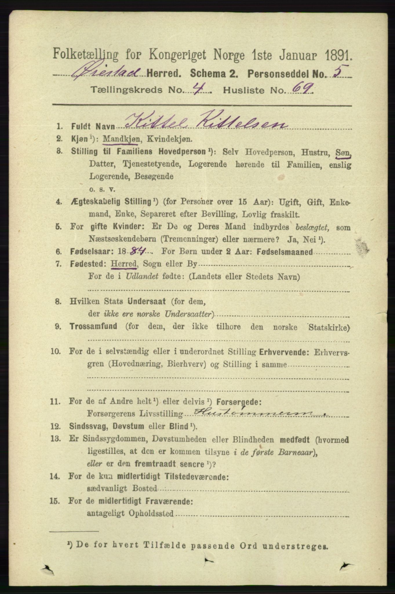 RA, 1891 census for 0920 Øyestad, 1891, p. 1756