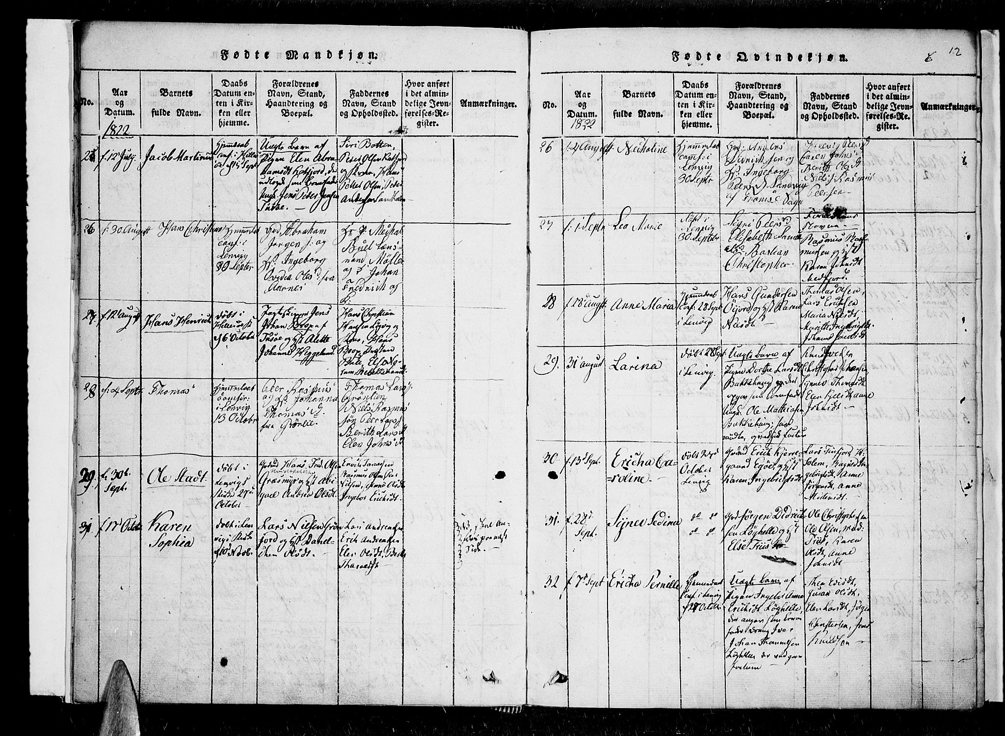 Lenvik sokneprestembete, AV/SATØ-S-1310/H/Ha/Haa/L0003kirke: Parish register (official) no. 3, 1820-1831, p. 12