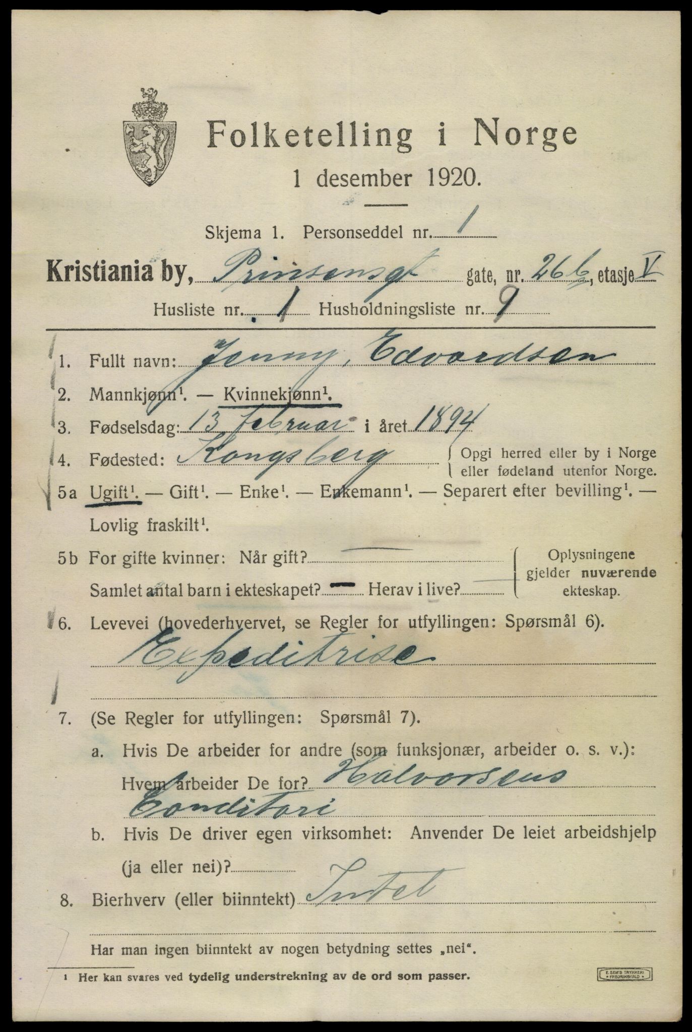 SAO, 1920 census for Kristiania, 1920, p. 458711