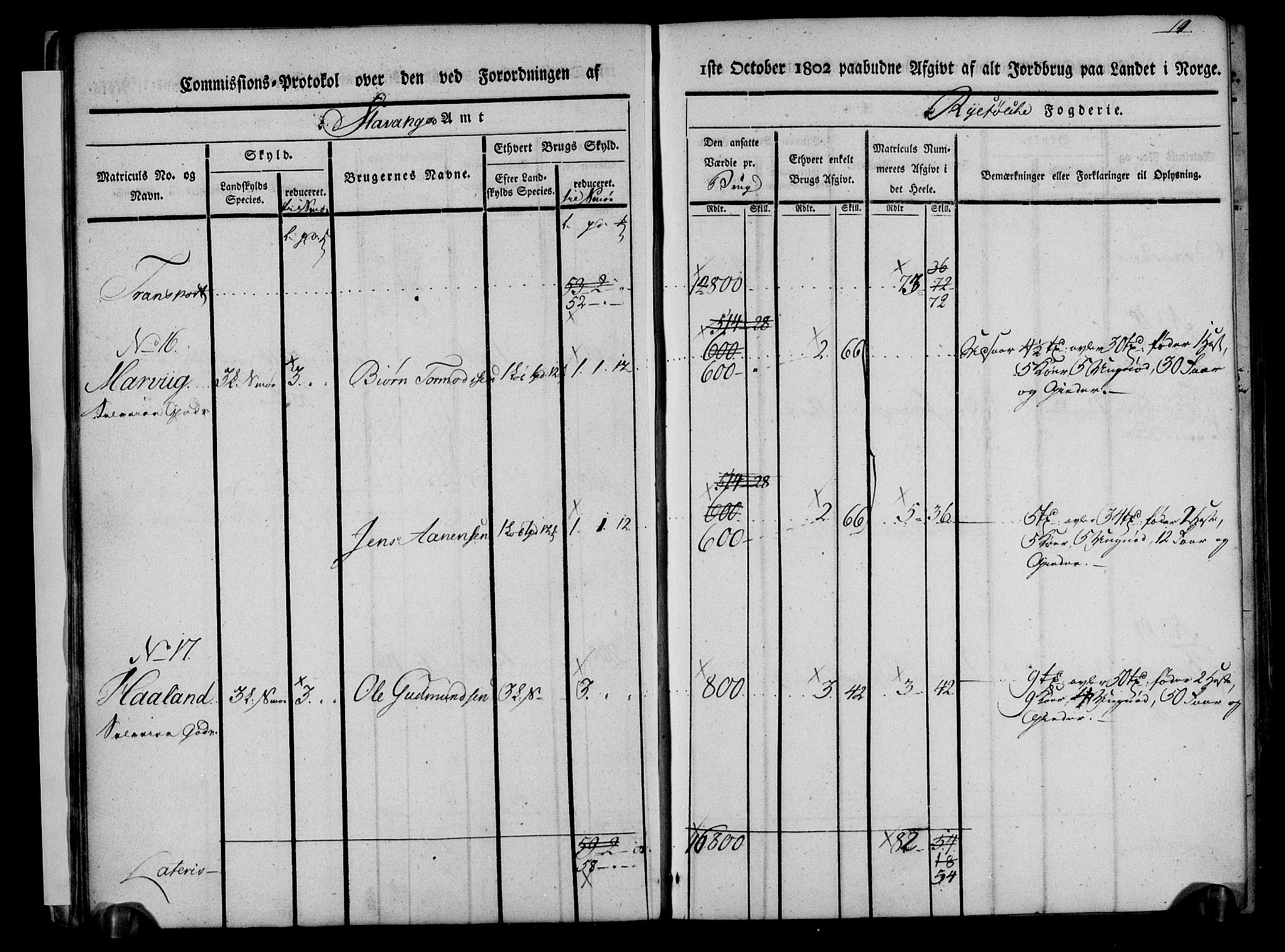 Rentekammeret inntil 1814, Realistisk ordnet avdeling, AV/RA-EA-4070/N/Ne/Nea/L0101: Ryfylke fogderi. Kommisjonsprotokoll for Jelsa, Hjelmeland og Årdal skipreider, 1803, p. 15