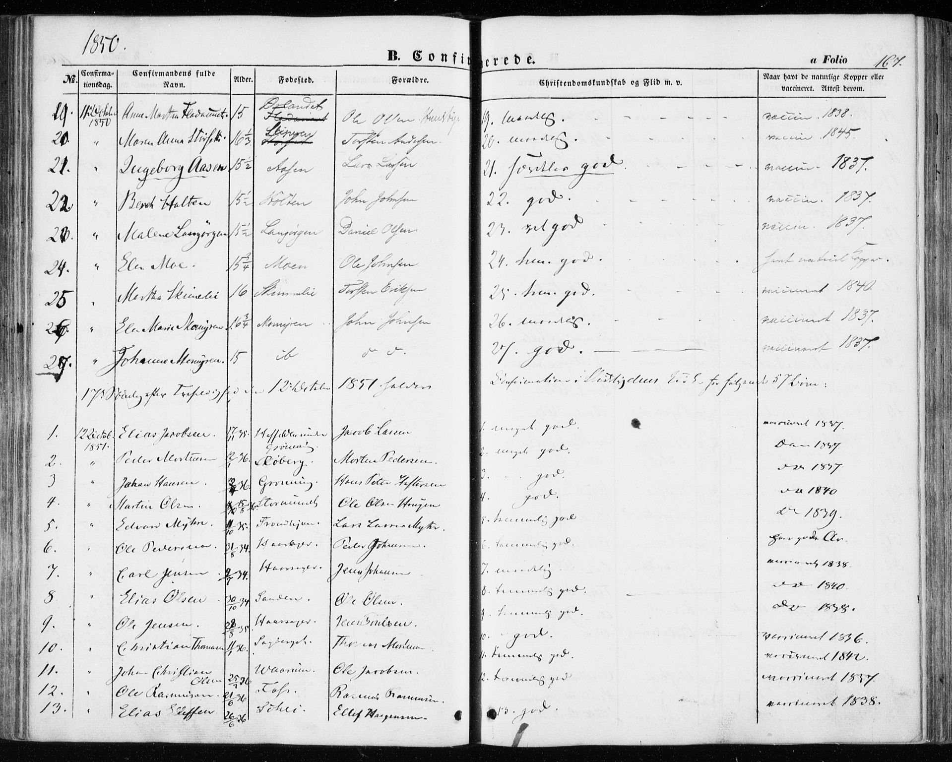 Ministerialprotokoller, klokkerbøker og fødselsregistre - Sør-Trøndelag, SAT/A-1456/646/L0611: Parish register (official) no. 646A09, 1848-1857, p. 167