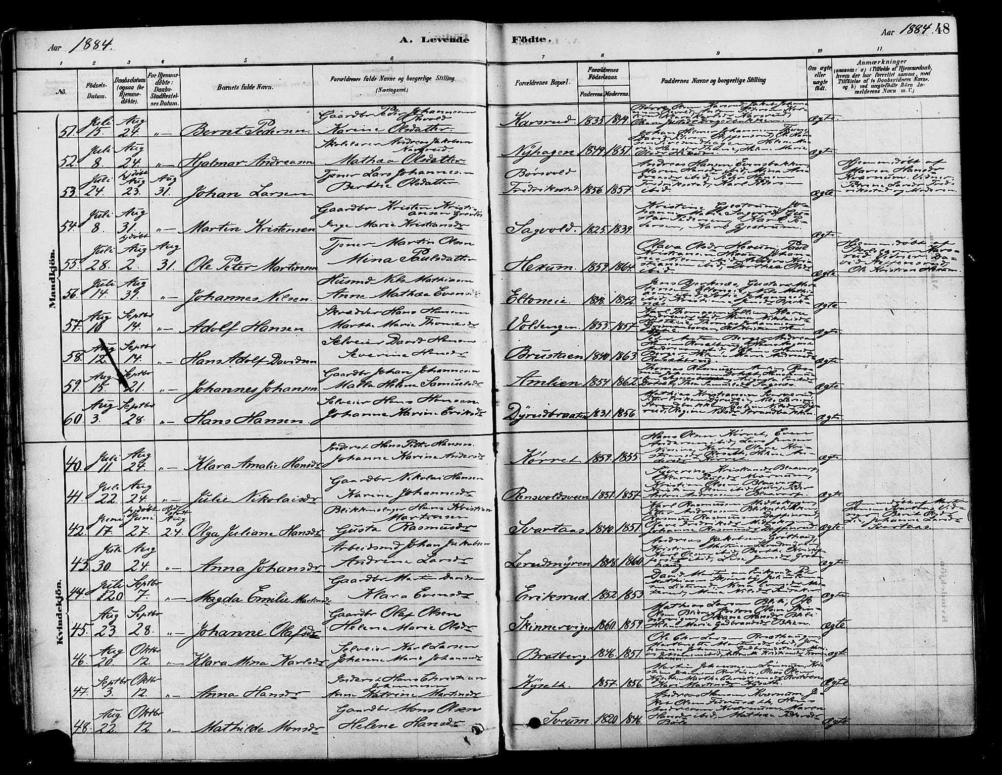 Vestre Toten prestekontor, AV/SAH-PREST-108/H/Ha/Haa/L0009: Parish register (official) no. 9, 1878-1894, p. 48