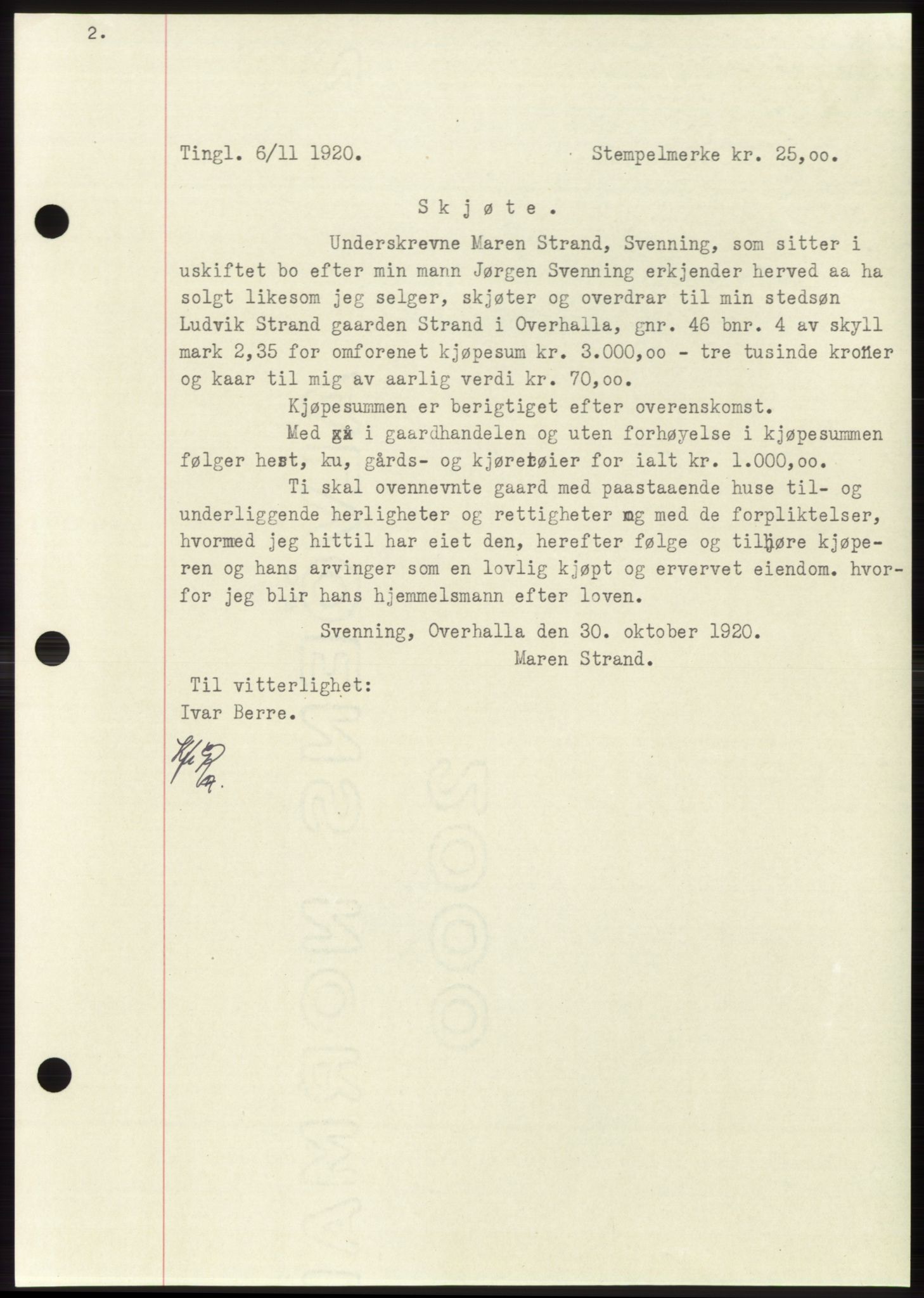 Namdal sorenskriveri, SAT/A-4133/1/2/2C: Mortgage book no. -, 1916-1921, Deed date: 06.11.1920
