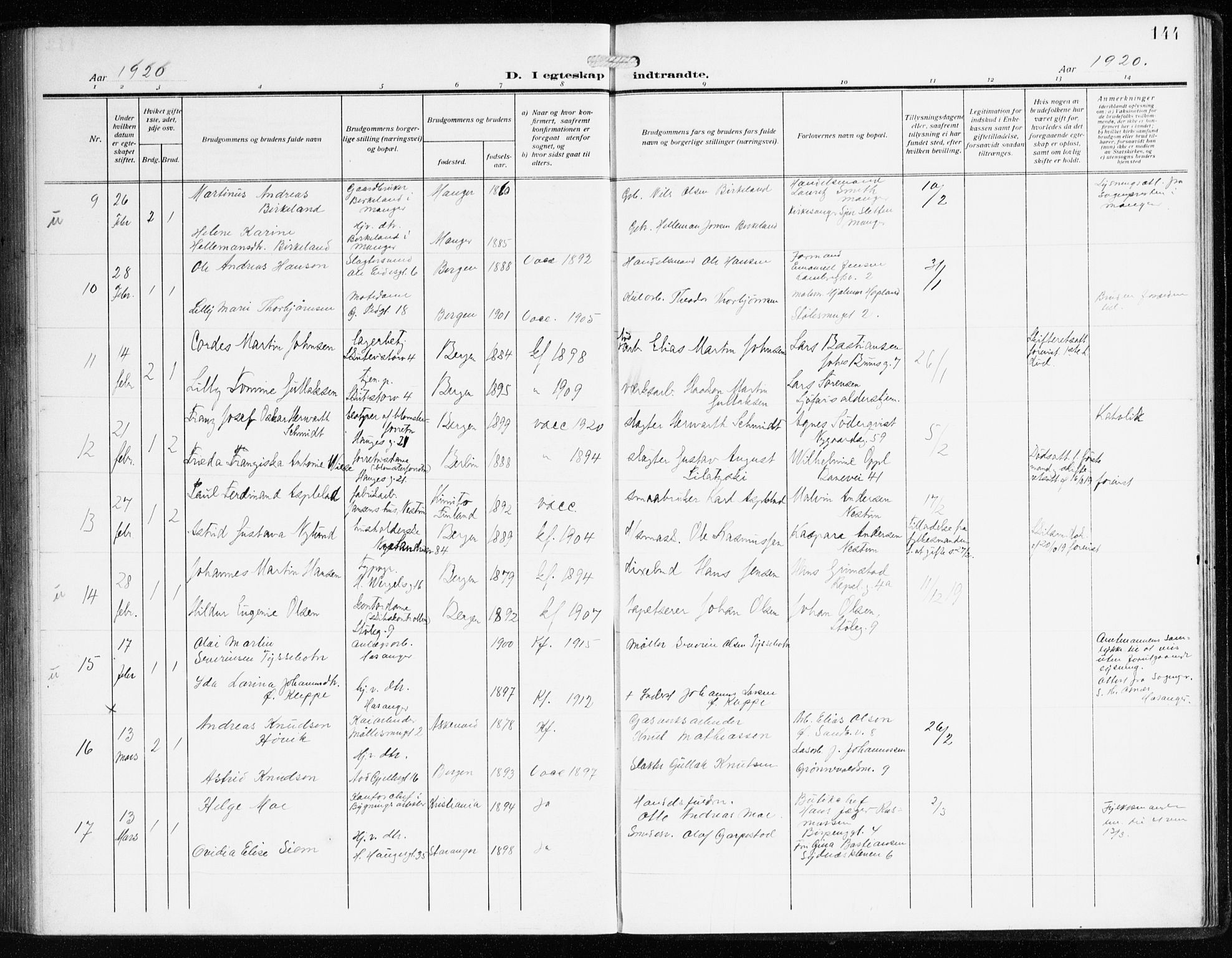 Sandviken Sokneprestembete, SAB/A-77601/H/Ha/L0015: Parish register (official) no. D 2, 1911-1923, p. 144