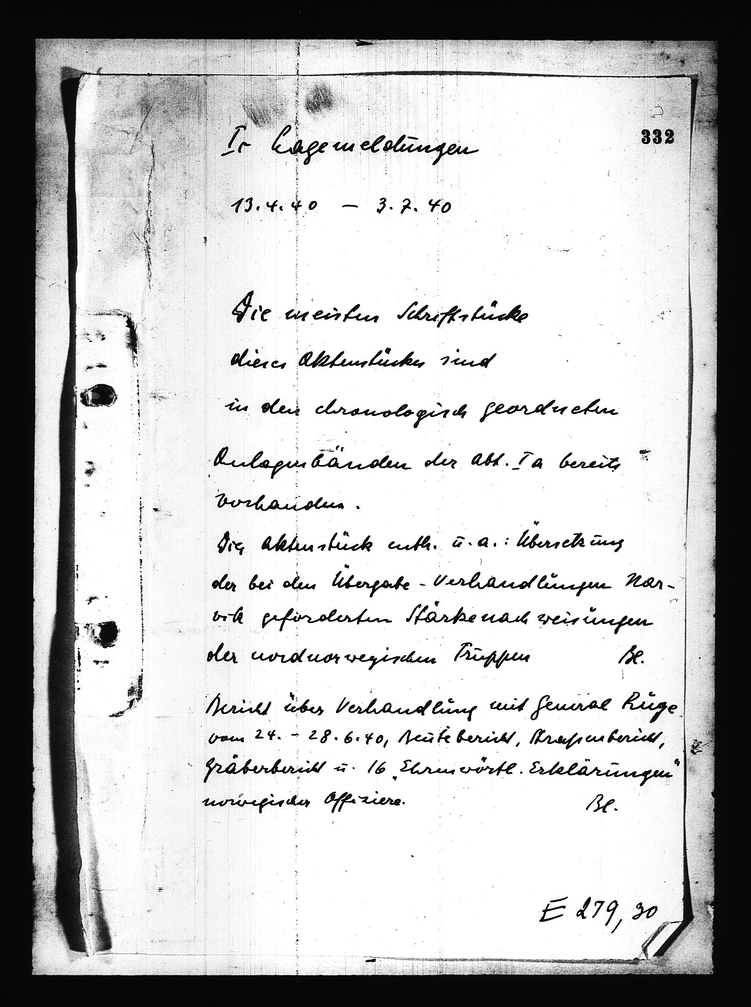 Documents Section, AV/RA-RAFA-2200/V/L0084: Amerikansk mikrofilm "Captured German Documents".
Box No. 723.  FKA jnr. 615/1954., 1940, p. 148