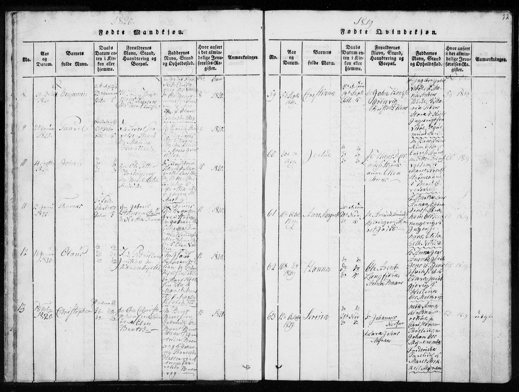 Ministerialprotokoller, klokkerbøker og fødselsregistre - Sør-Trøndelag, AV/SAT-A-1456/634/L0527: Parish register (official) no. 634A03, 1818-1826, p. 22