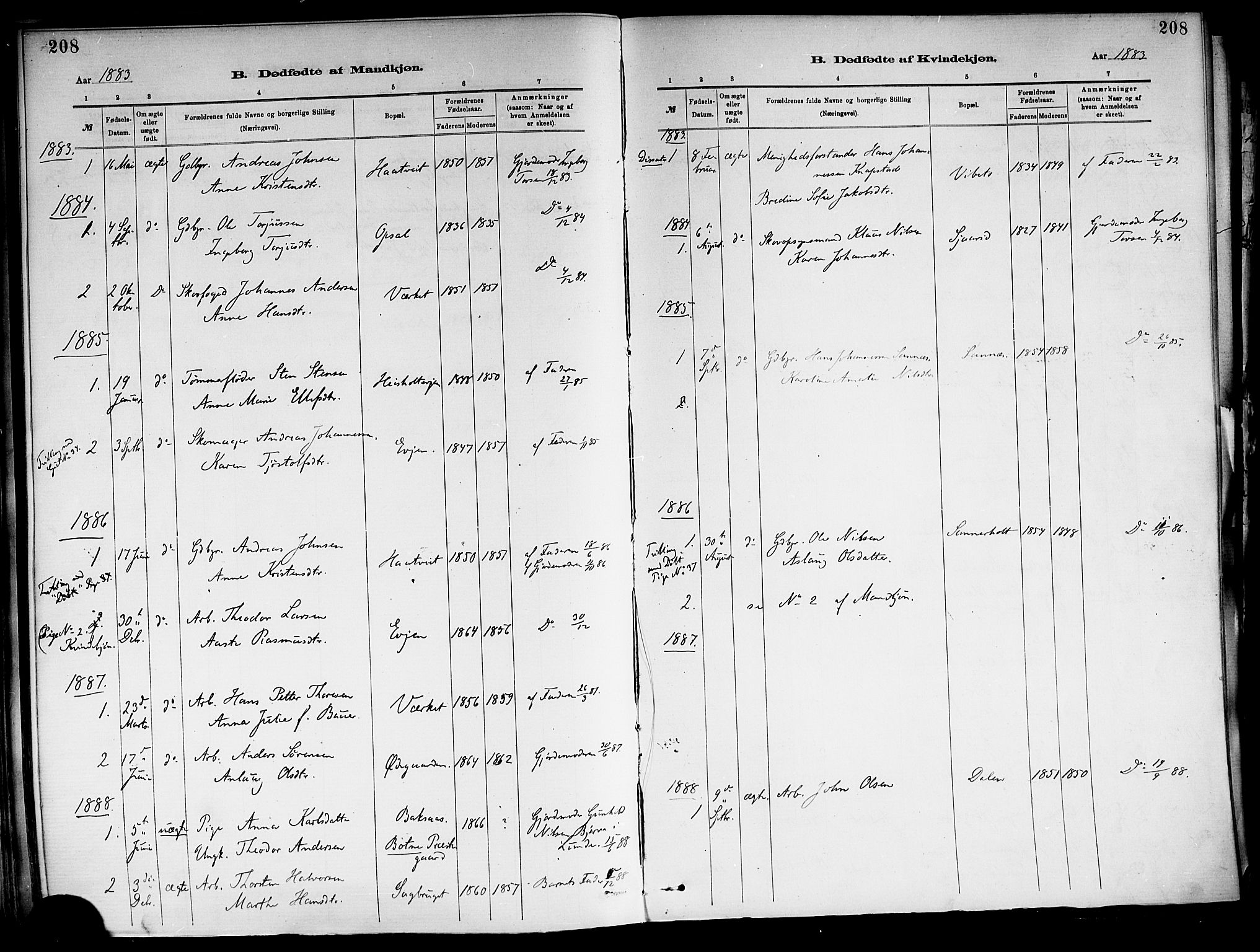 Holla kirkebøker, SAKO/A-272/F/Fa/L0008: Parish register (official) no. 8, 1882-1897, p. 208