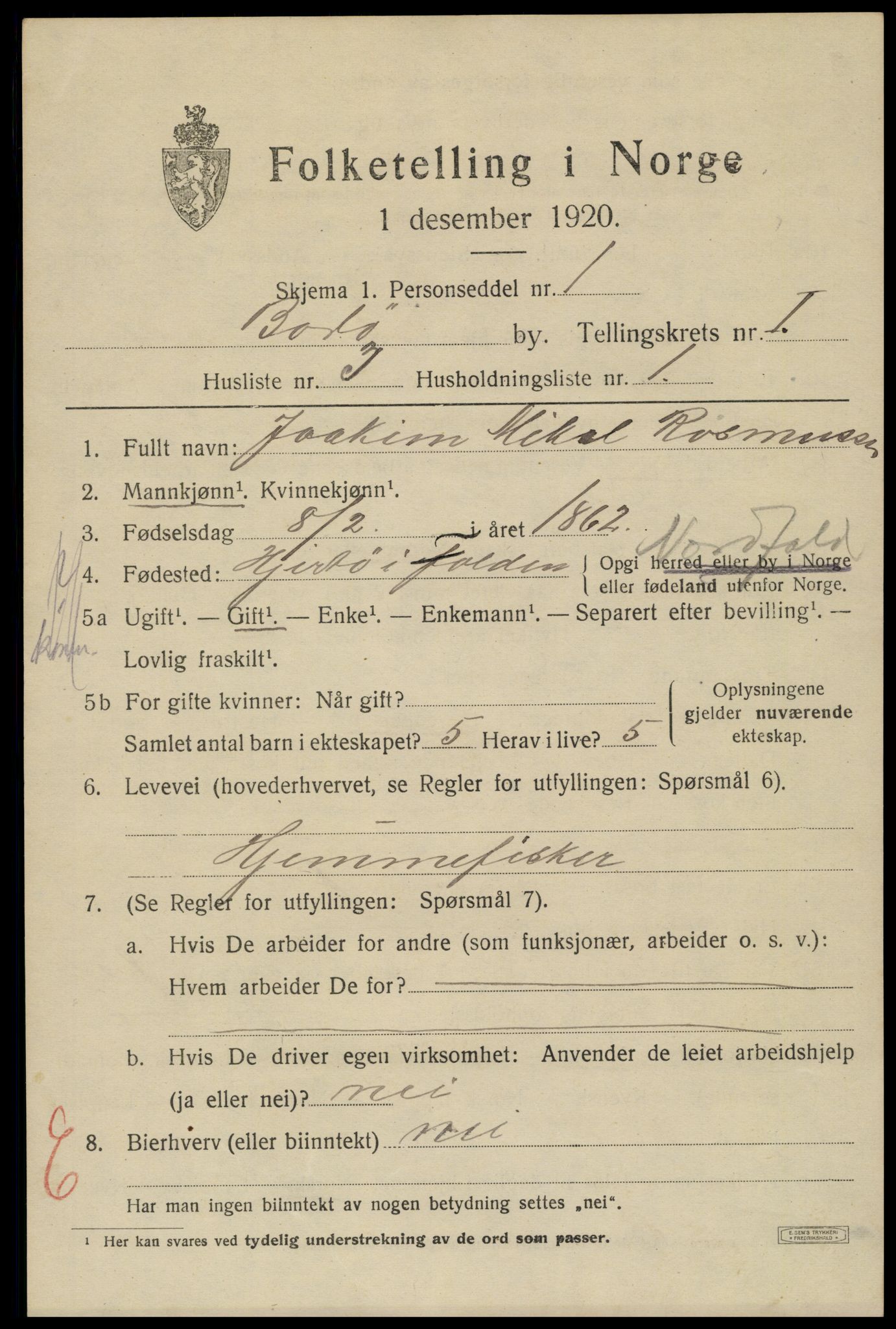 SAT, 1920 census for Bodø, 1920, p. 3301