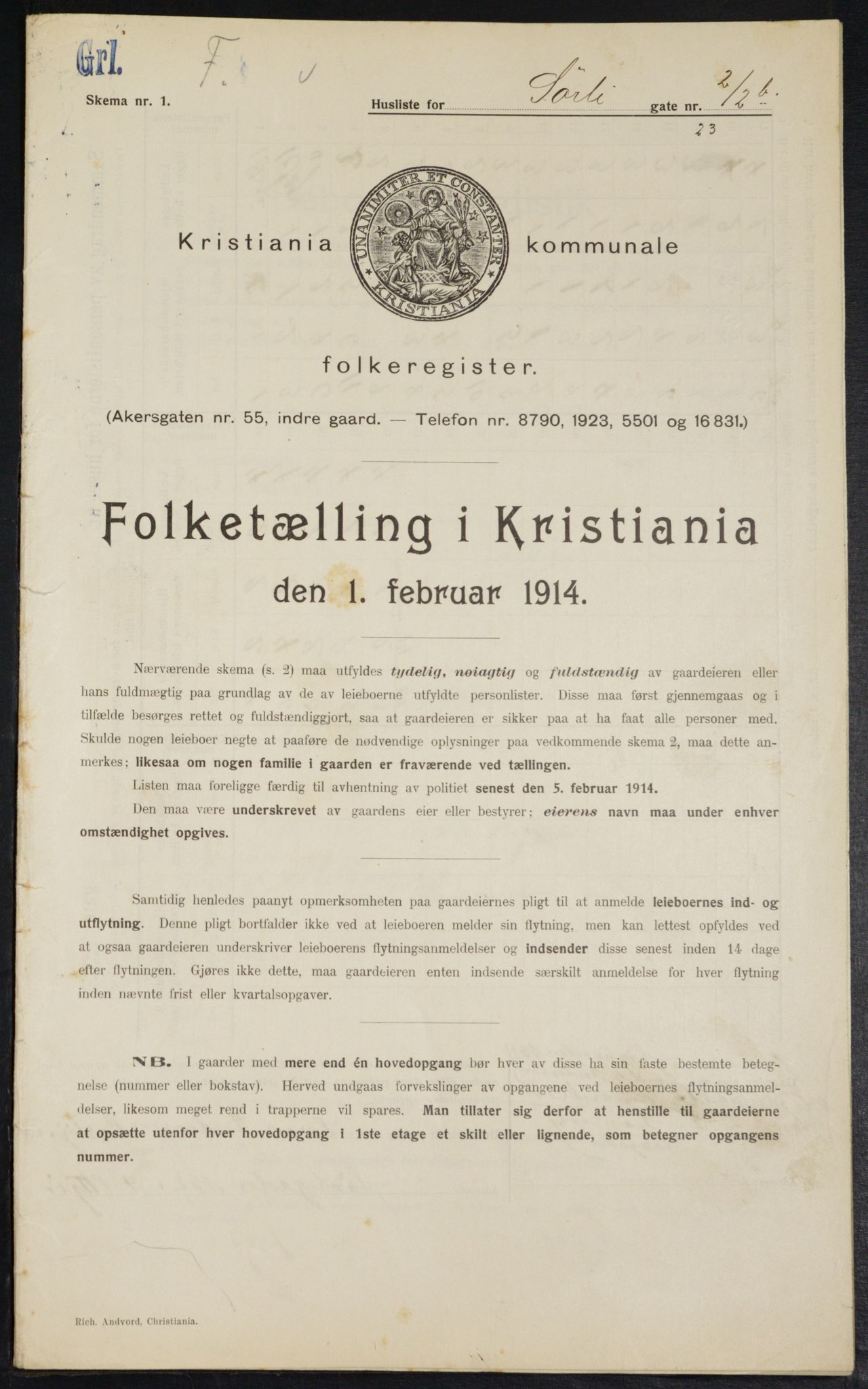 OBA, Municipal Census 1914 for Kristiania, 1914, p. 107113