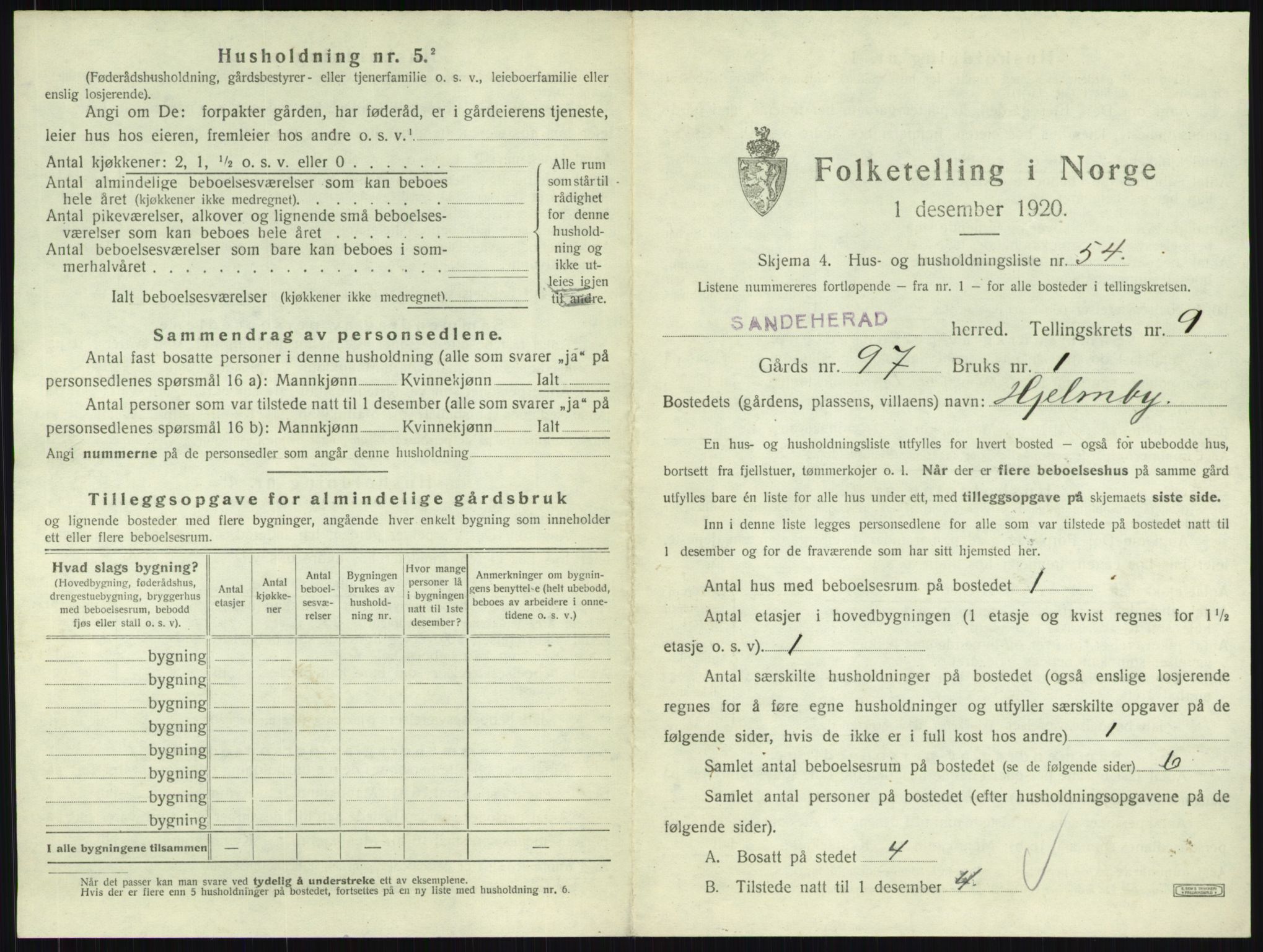 SAKO, 1920 census for Sandeherred, 1920, p. 2045