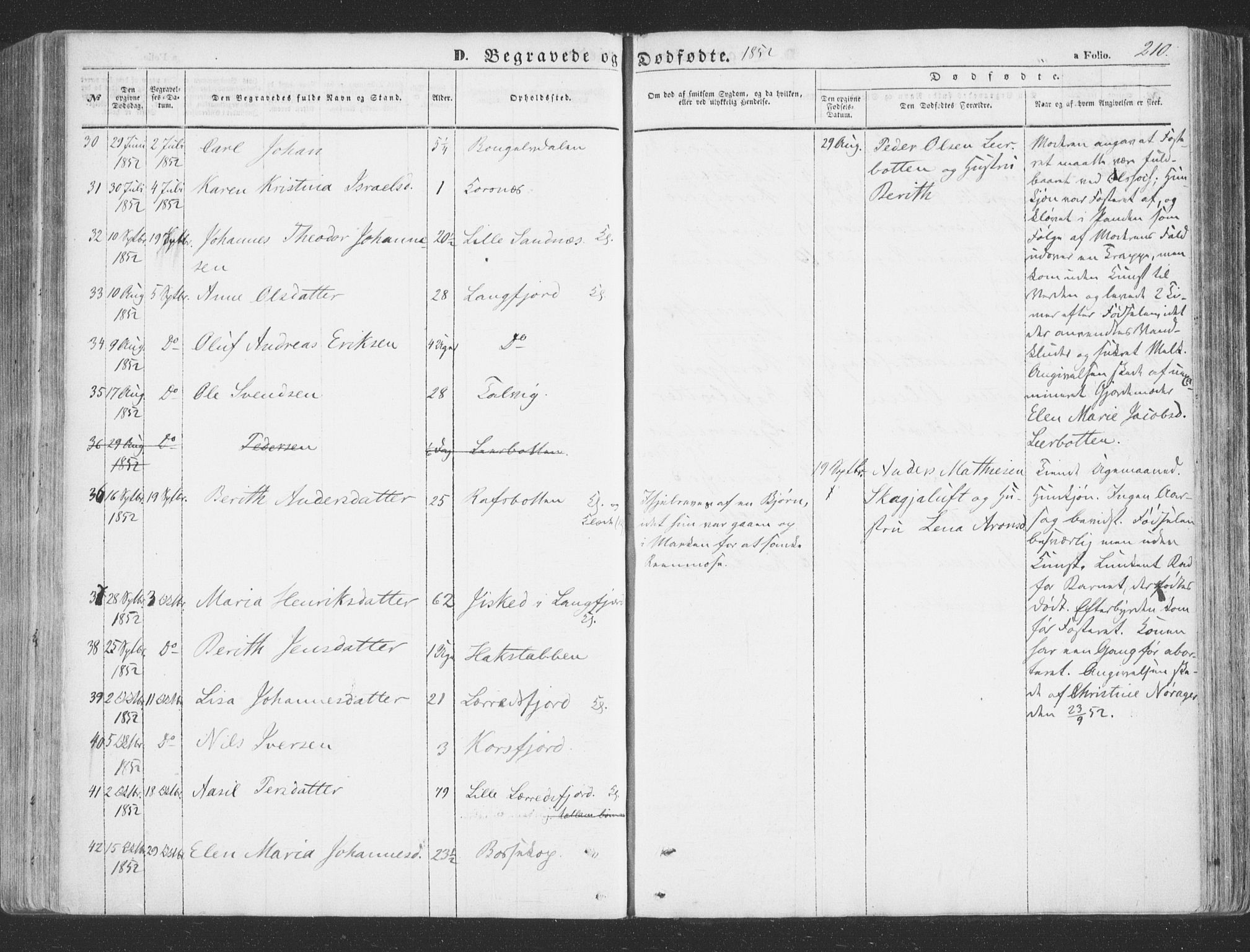Talvik sokneprestkontor, SATØ/S-1337/H/Ha/L0010kirke: Parish register (official) no. 10, 1852-1864, p. 210