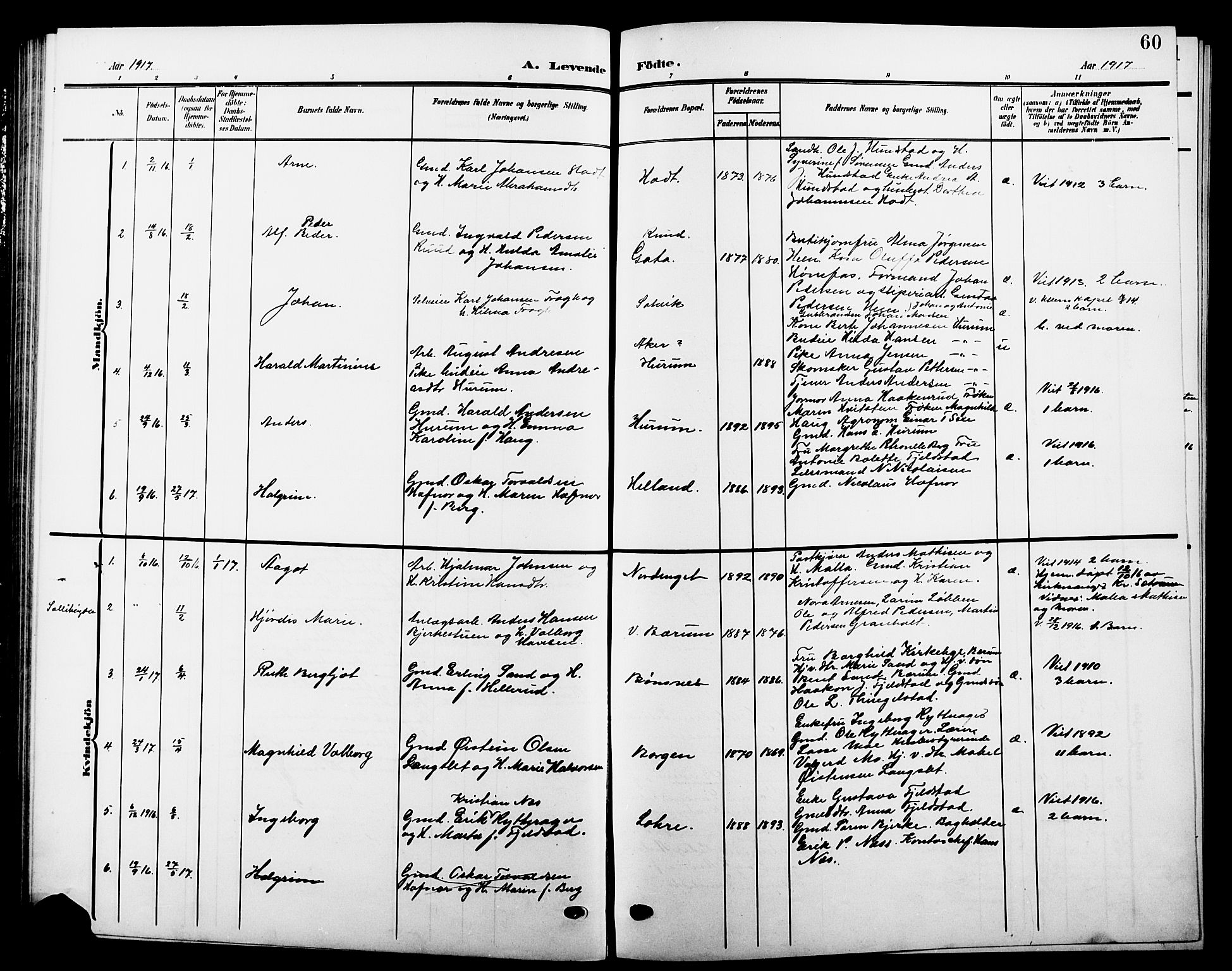 Hole kirkebøker, SAKO/A-228/G/Ga/L0004: Parish register (copy) no. I 4, 1905-1924, p. 60