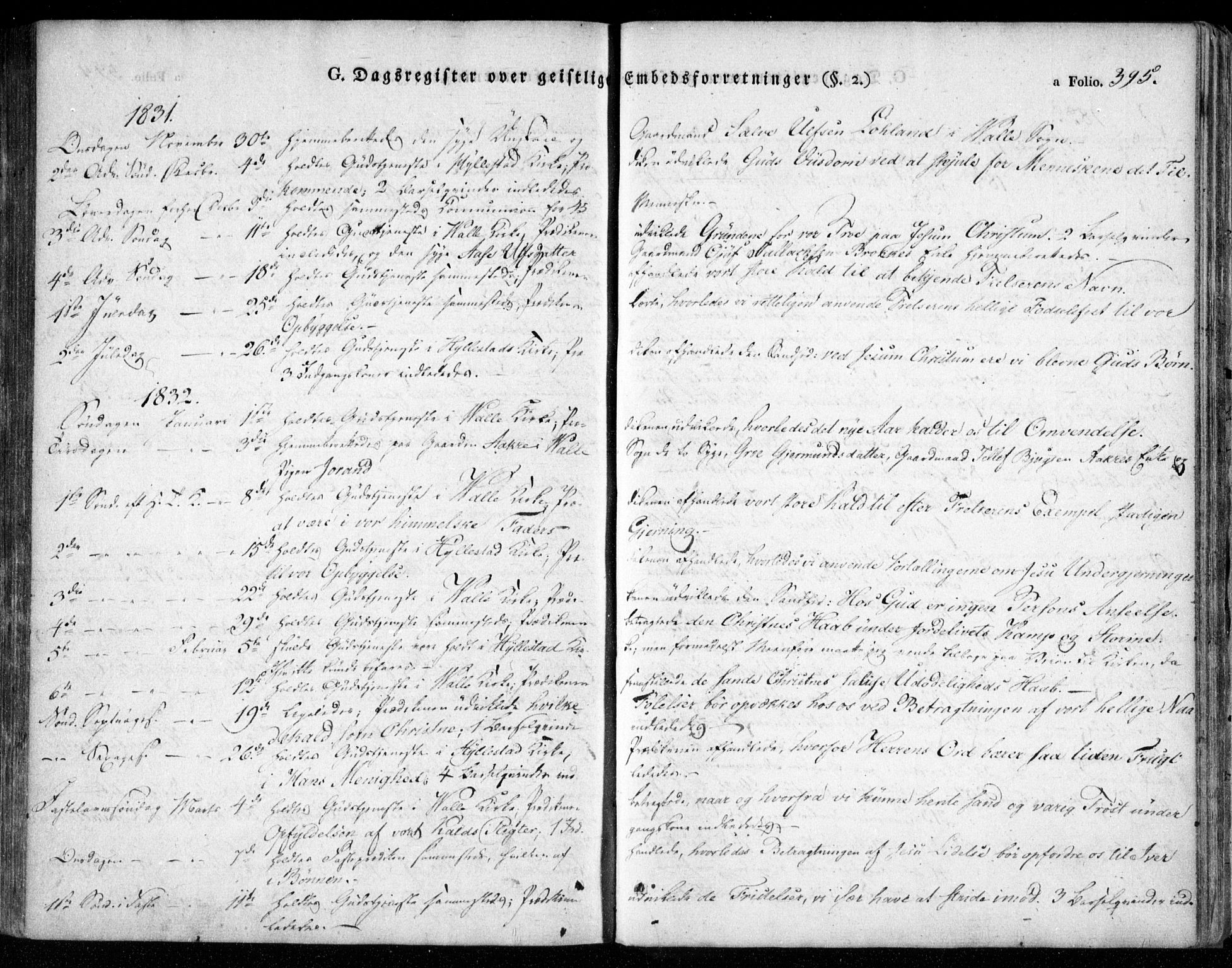 Valle sokneprestkontor, SAK/1111-0044/F/Fa/Fac/L0006: Parish register (official) no. A 6, 1831-1853, p. 395