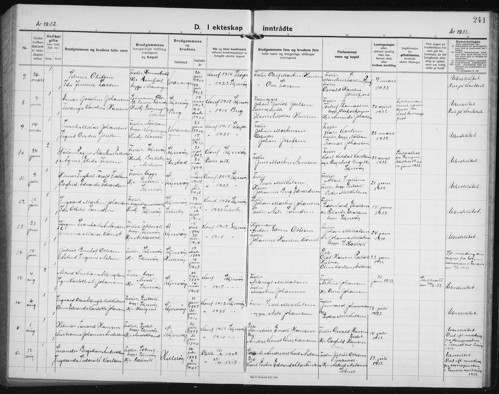 Skjervøy sokneprestkontor, AV/SATØ-S-1300/H/Ha/Hab/L0010klokker: Parish register (copy) no. 10, 1927-1941, p. 241