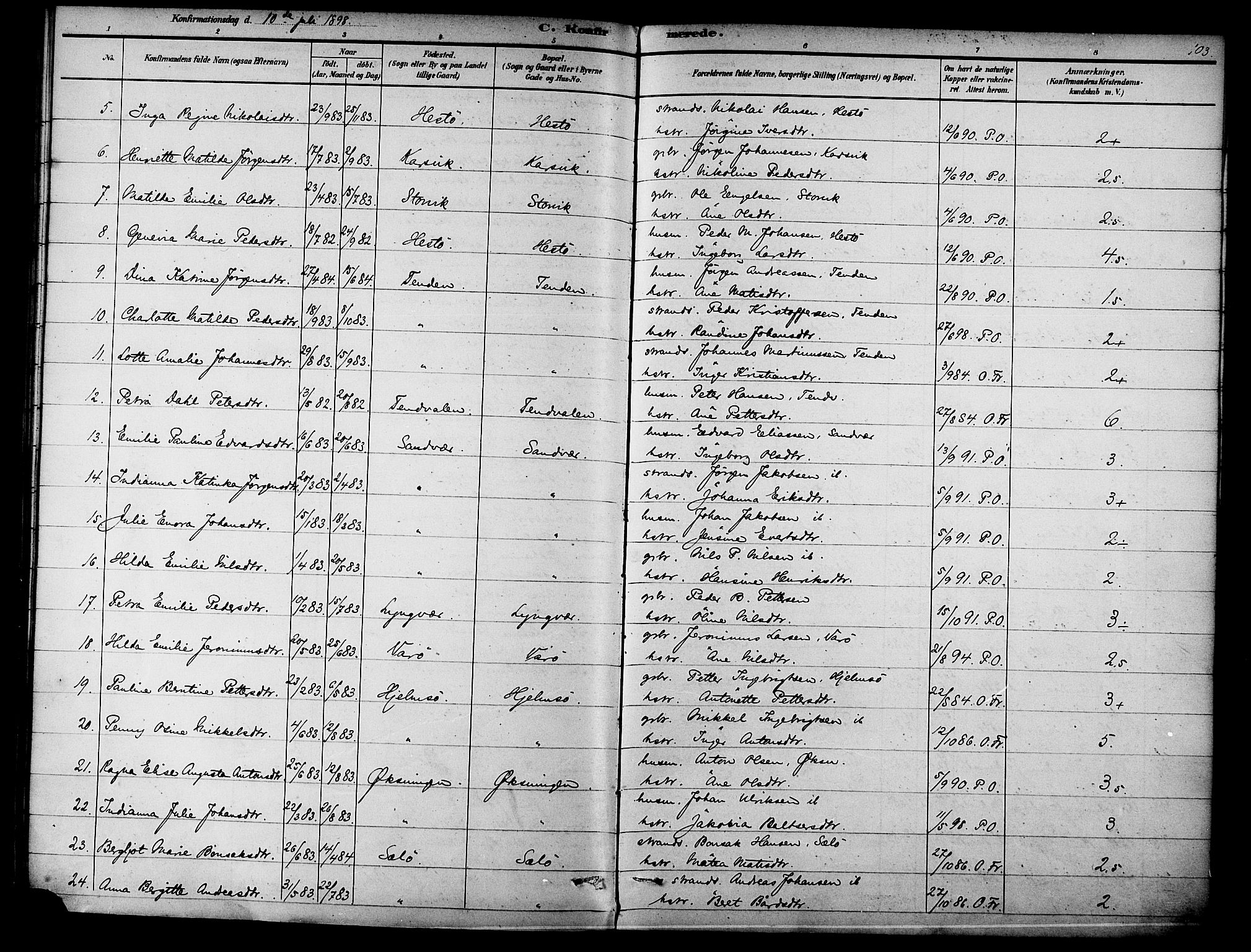 Ministerialprotokoller, klokkerbøker og fødselsregistre - Nordland, SAT/A-1459/834/L0508: Parish register (official) no. 834A06, 1892-1901, p. 103