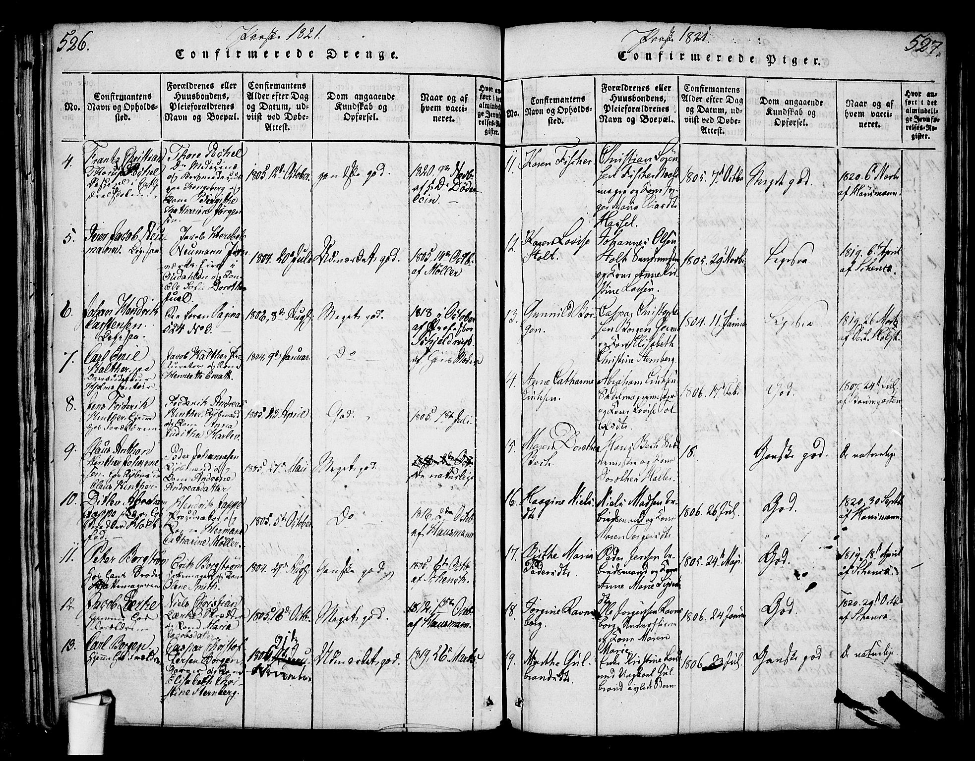 Oslo domkirke Kirkebøker, SAO/A-10752/G/Ga/L0001: Parish register (copy) no. 1, 1817-1825, p. 526-527