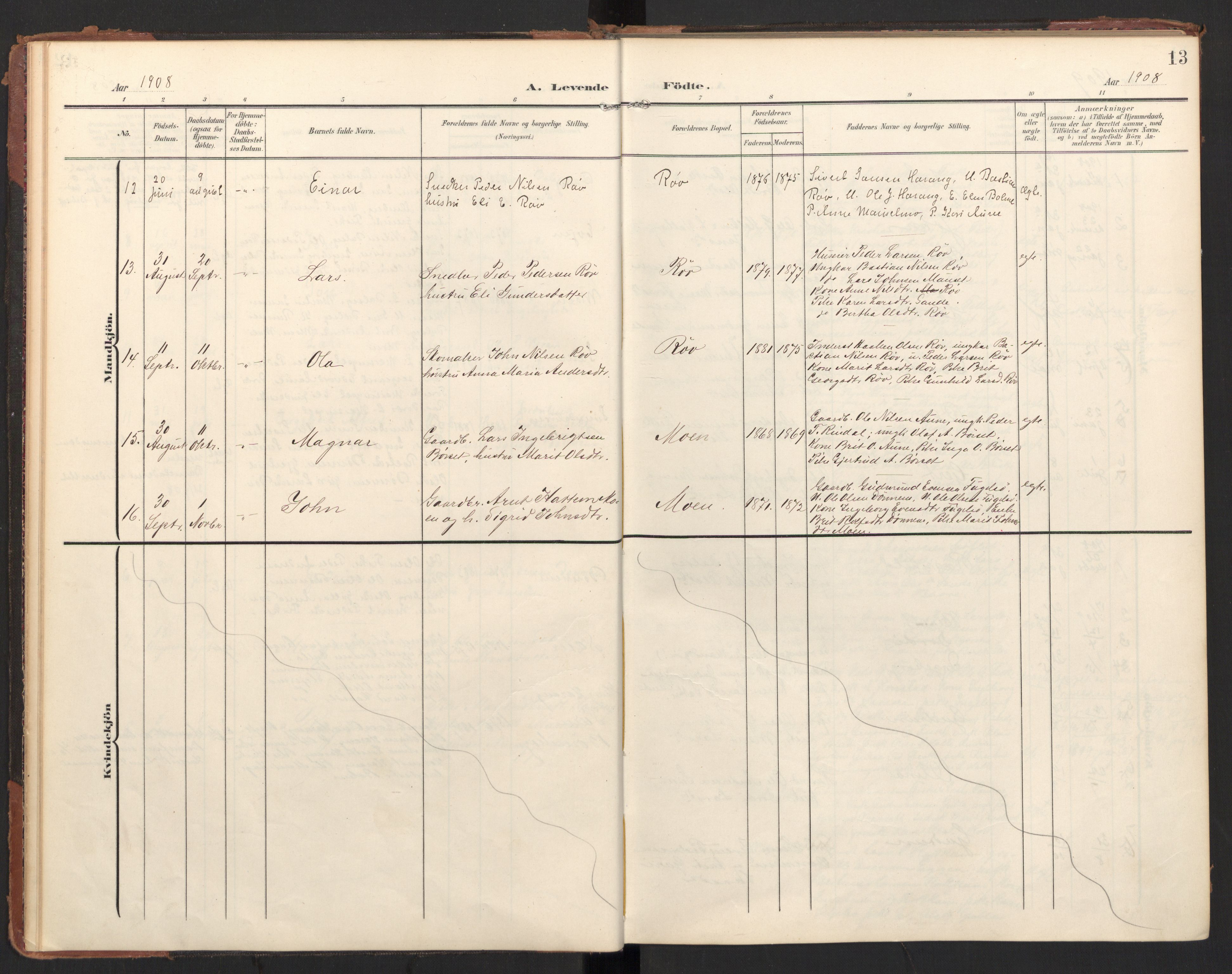 Ministerialprotokoller, klokkerbøker og fødselsregistre - Møre og Romsdal, AV/SAT-A-1454/597/L1063: Parish register (official) no. 597A02, 1905-1923, p. 13