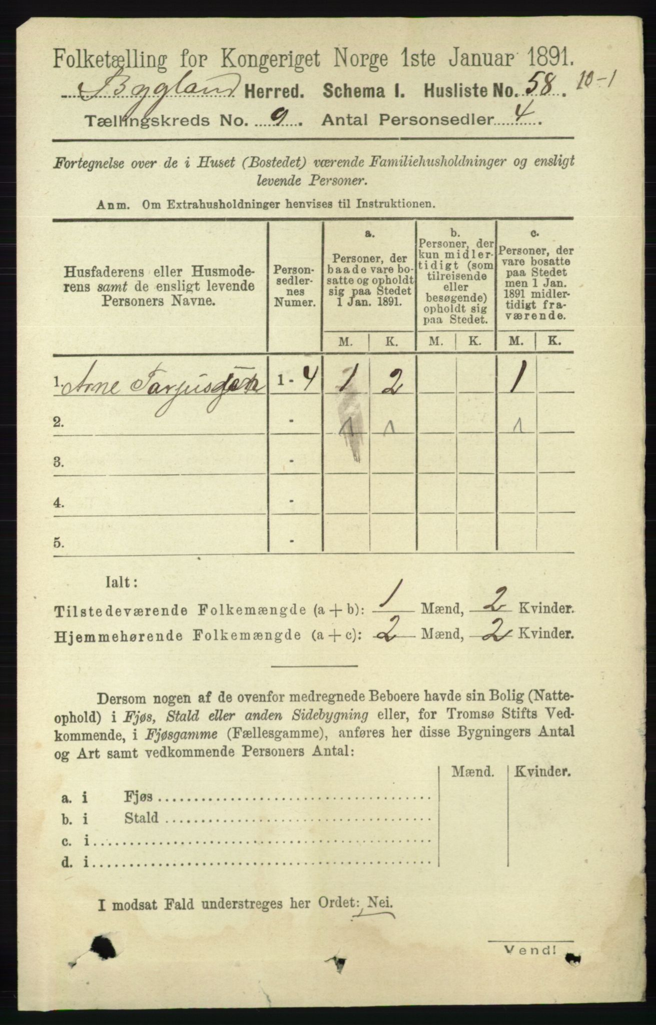 RA, 1891 census for 0938 Bygland, 1891, p. 2249