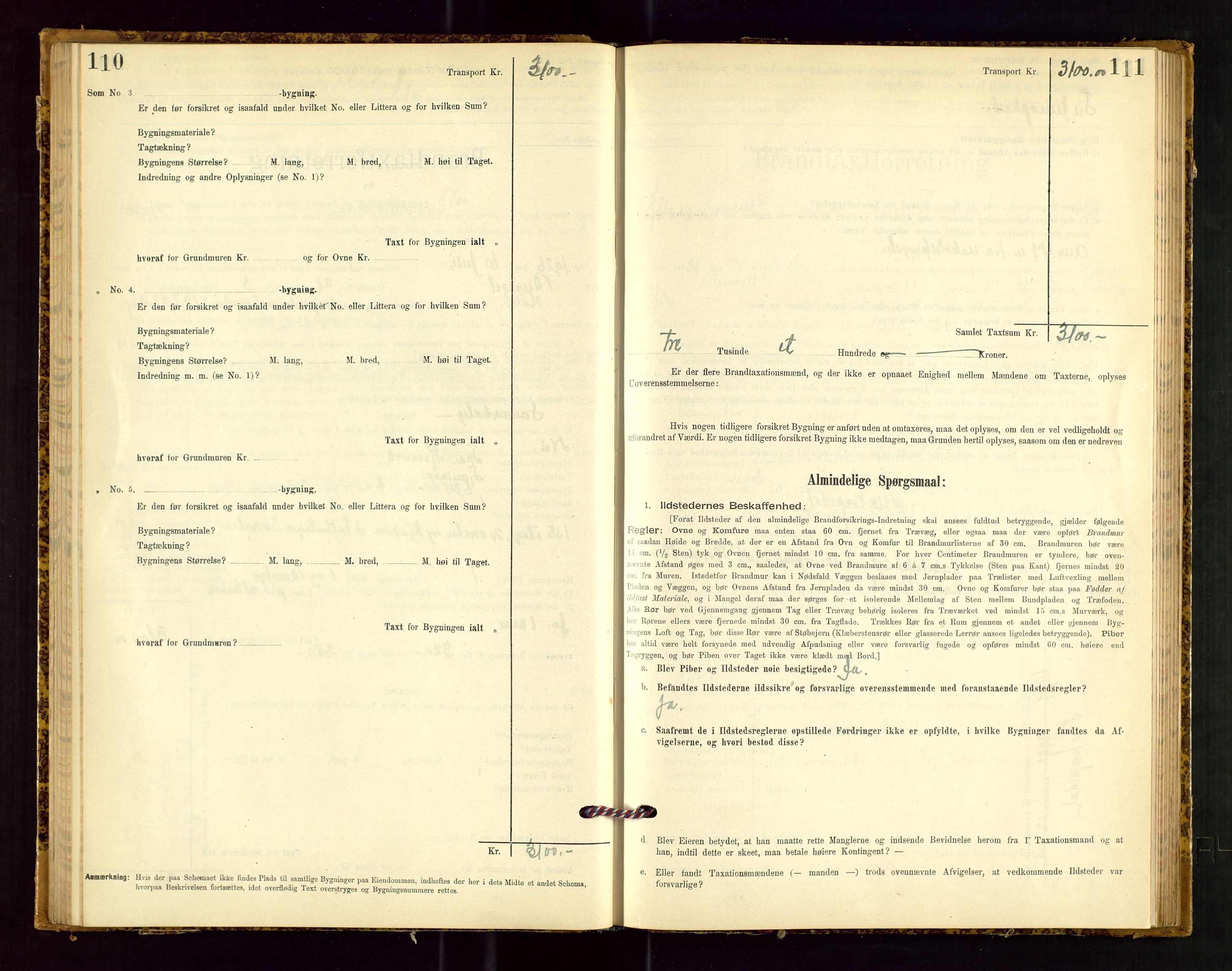 Høle og Forsand lensmannskontor, AV/SAST-A-100127/Gob/L0001: "Brandtaxtprotokol" - skjematakst, 1897-1940, p. 110-111