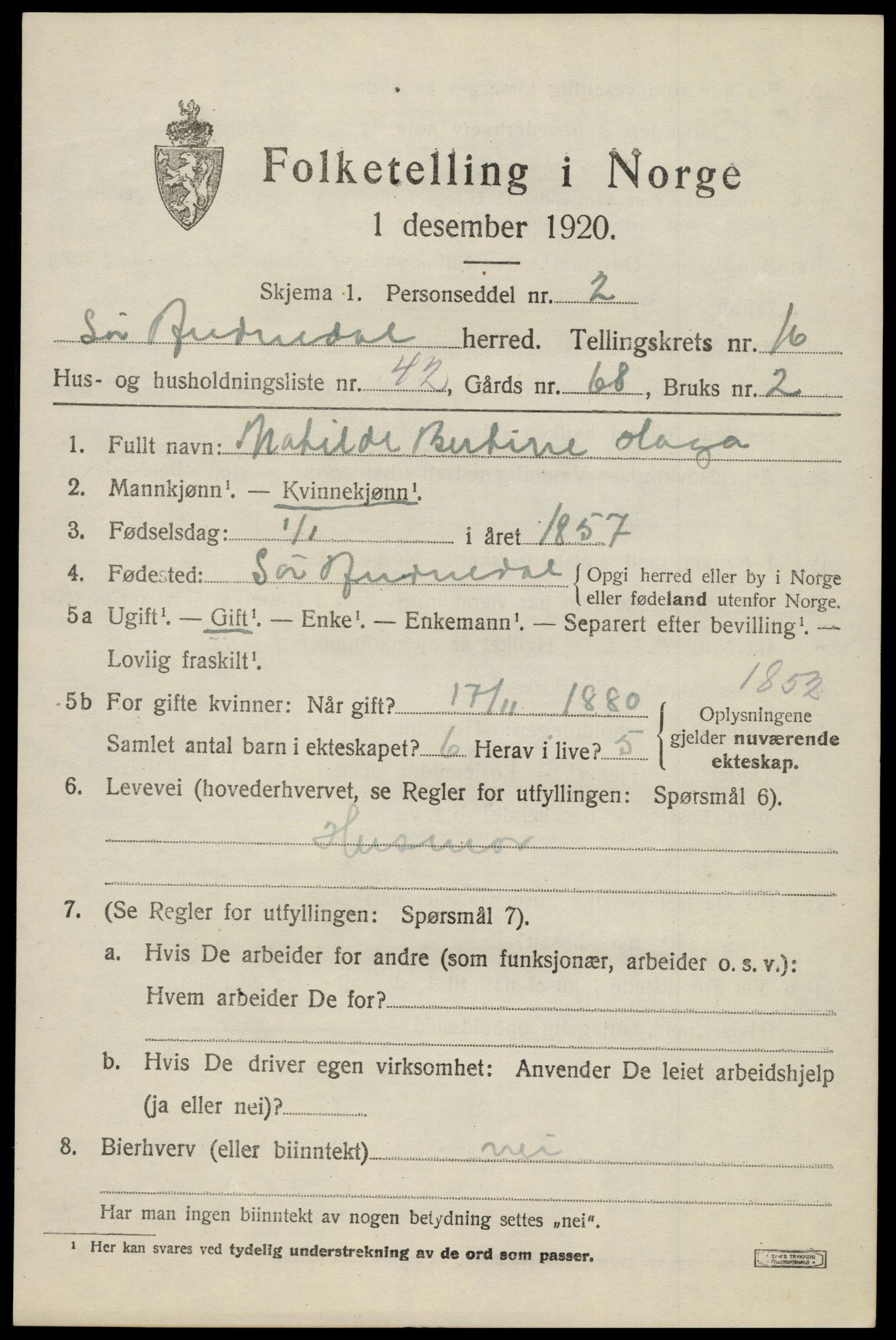 SAK, 1920 census for Sør-Audnedal, 1920, p. 6253