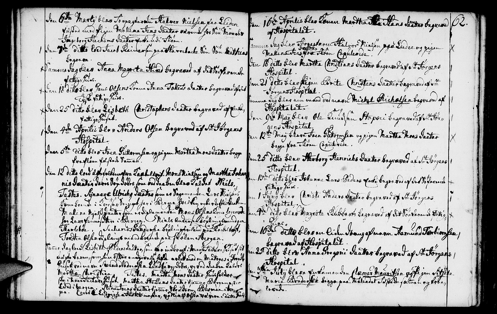 St. Jørgens hospital og Årstad sokneprestembete, AV/SAB-A-99934: Parish register (official) no. A 1, 1743-1823, p. 62