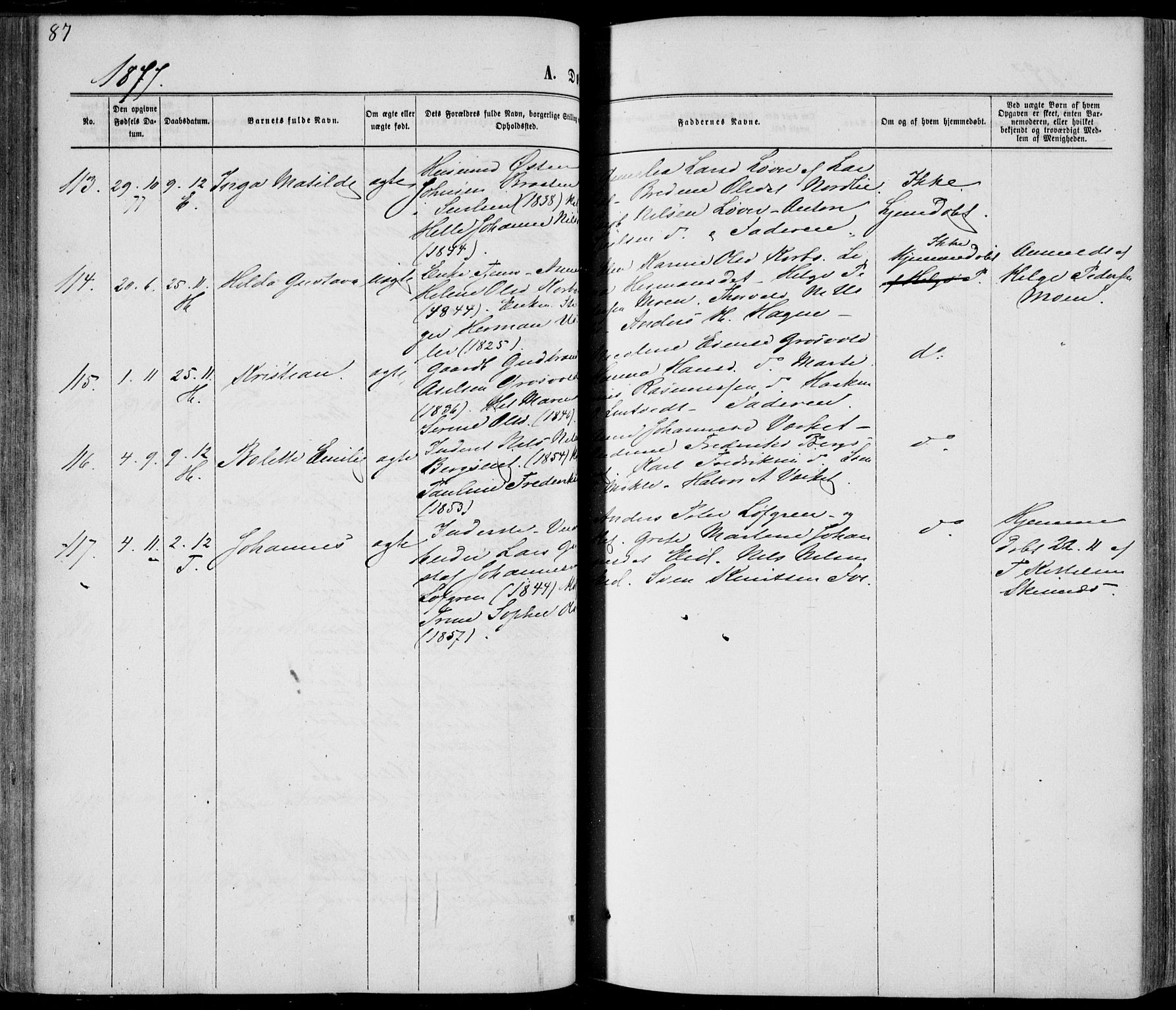 Sandsvær kirkebøker, SAKO/A-244/F/Fa/L0007: Parish register (official) no. I 7, 1869-1877, p. 87