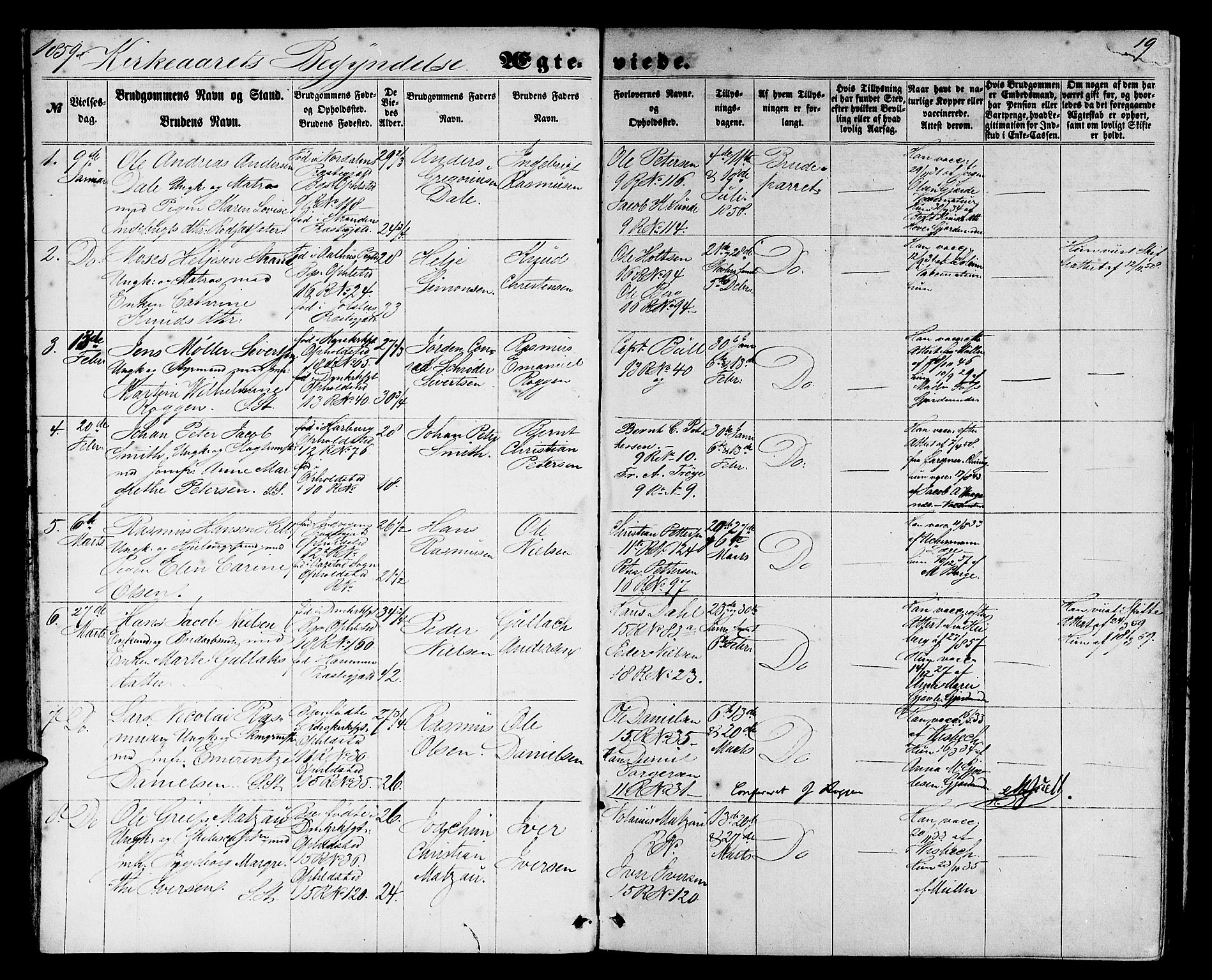 Domkirken sokneprestembete, AV/SAB-A-74801/H/Hab/L0030: Parish register (copy) no. D 2, 1857-1876, p. 19