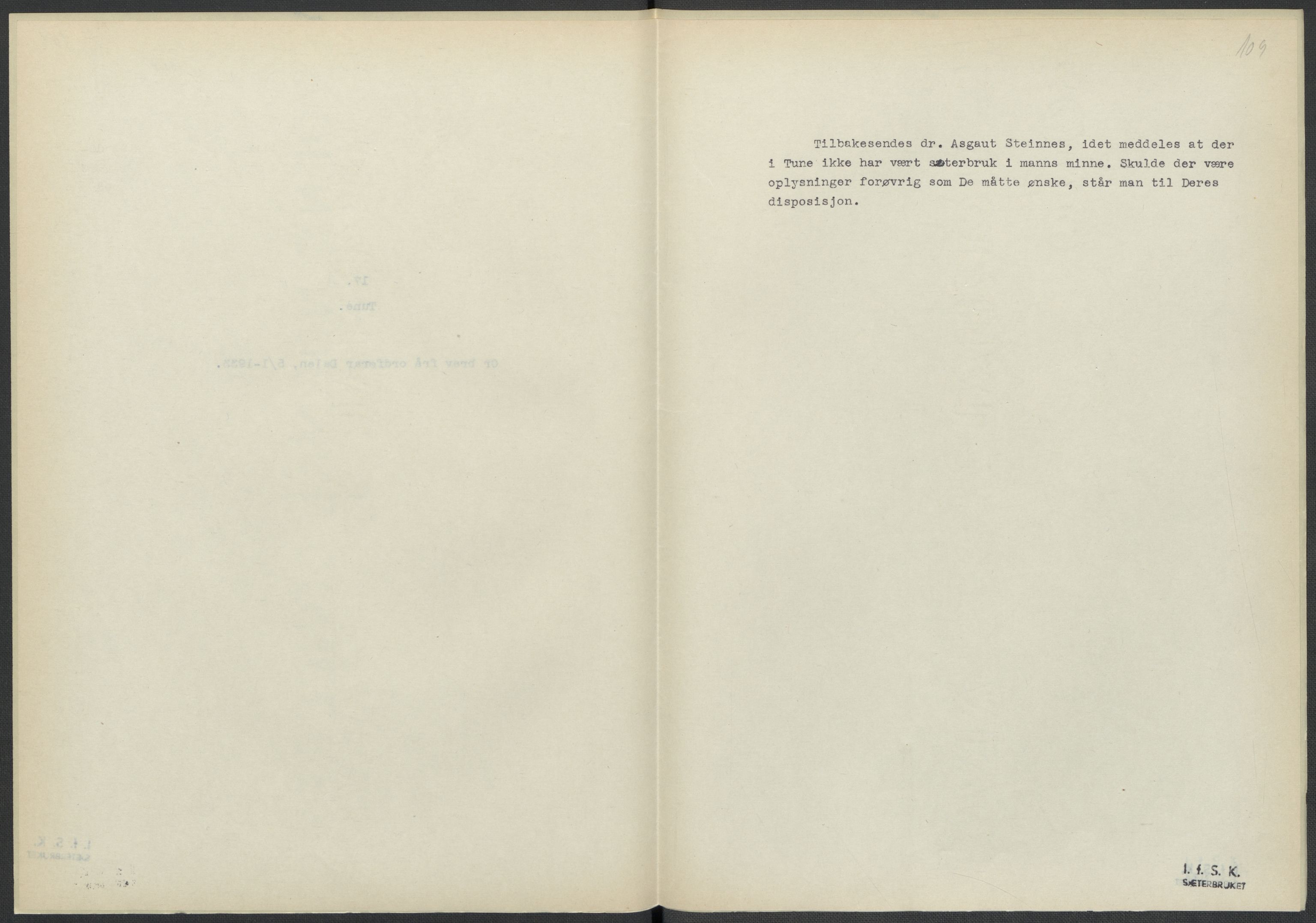 Instituttet for sammenlignende kulturforskning, AV/RA-PA-0424/F/Fc/L0002/0001: Eske B2: / Østfold (perm I), 1932-1935, p. 109