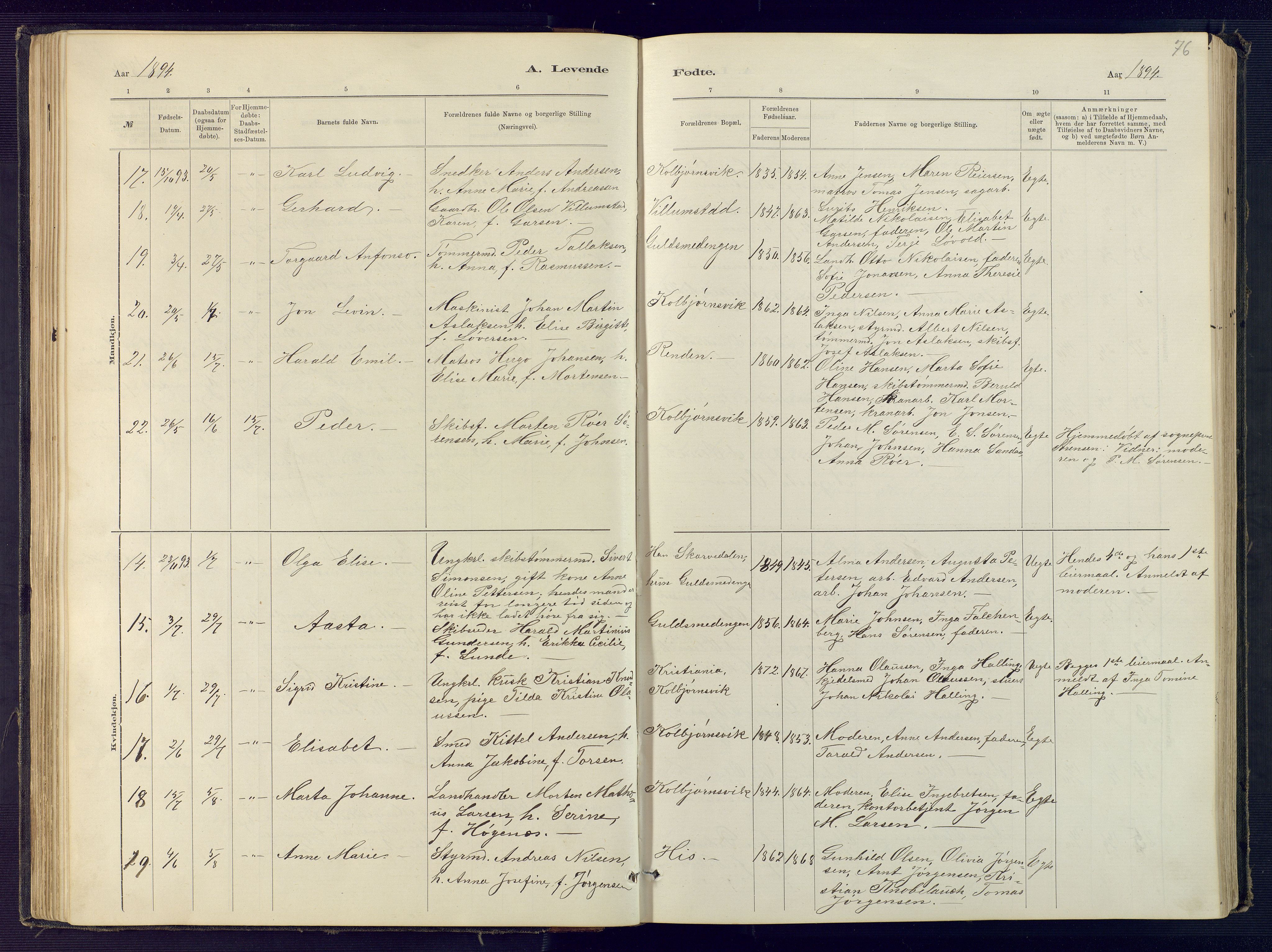 Hisøy sokneprestkontor, SAK/1111-0020/F/Fb/L0003: Parish register (copy) no. B 3, 1885-1905, p. 76