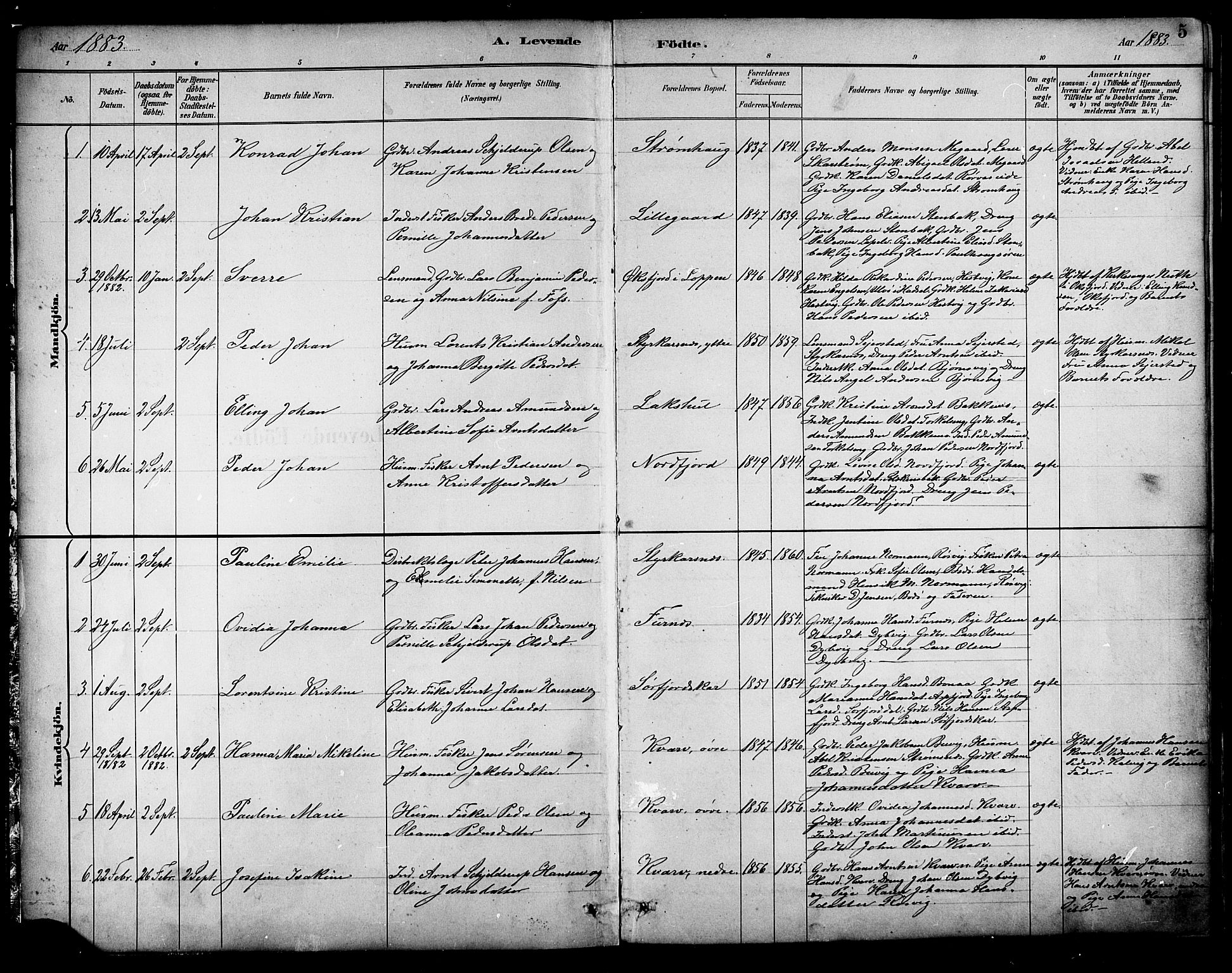 Ministerialprotokoller, klokkerbøker og fødselsregistre - Nordland, SAT/A-1459/854/L0777: Parish register (official) no. 854A01 /1, 1883-1891, p. 5