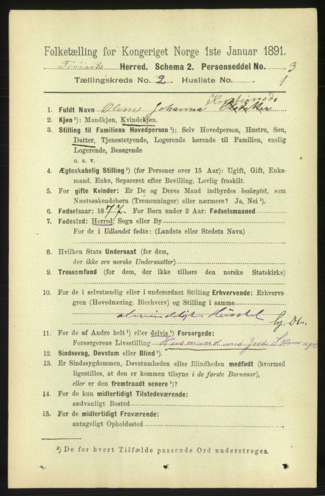 RA, 1891 census for 1619 Frøya, 1891, p. 947