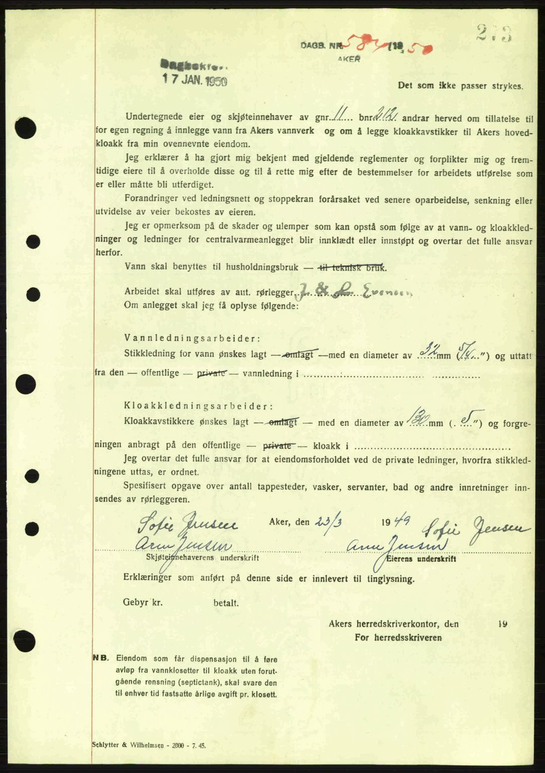Oslo byskriverembete, AV/SAO-A-10227/G/Gb/Gbd/Gbda/L0017: Mortgage book no. A215, 1949-1950, Diary no: : 584/1950