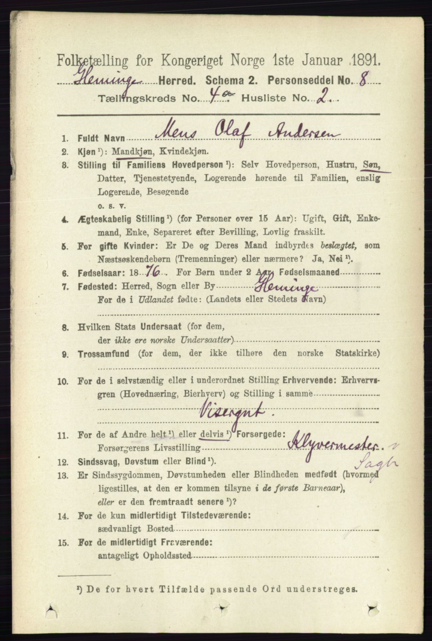 RA, 1891 census for 0132 Glemmen, 1891, p. 3487