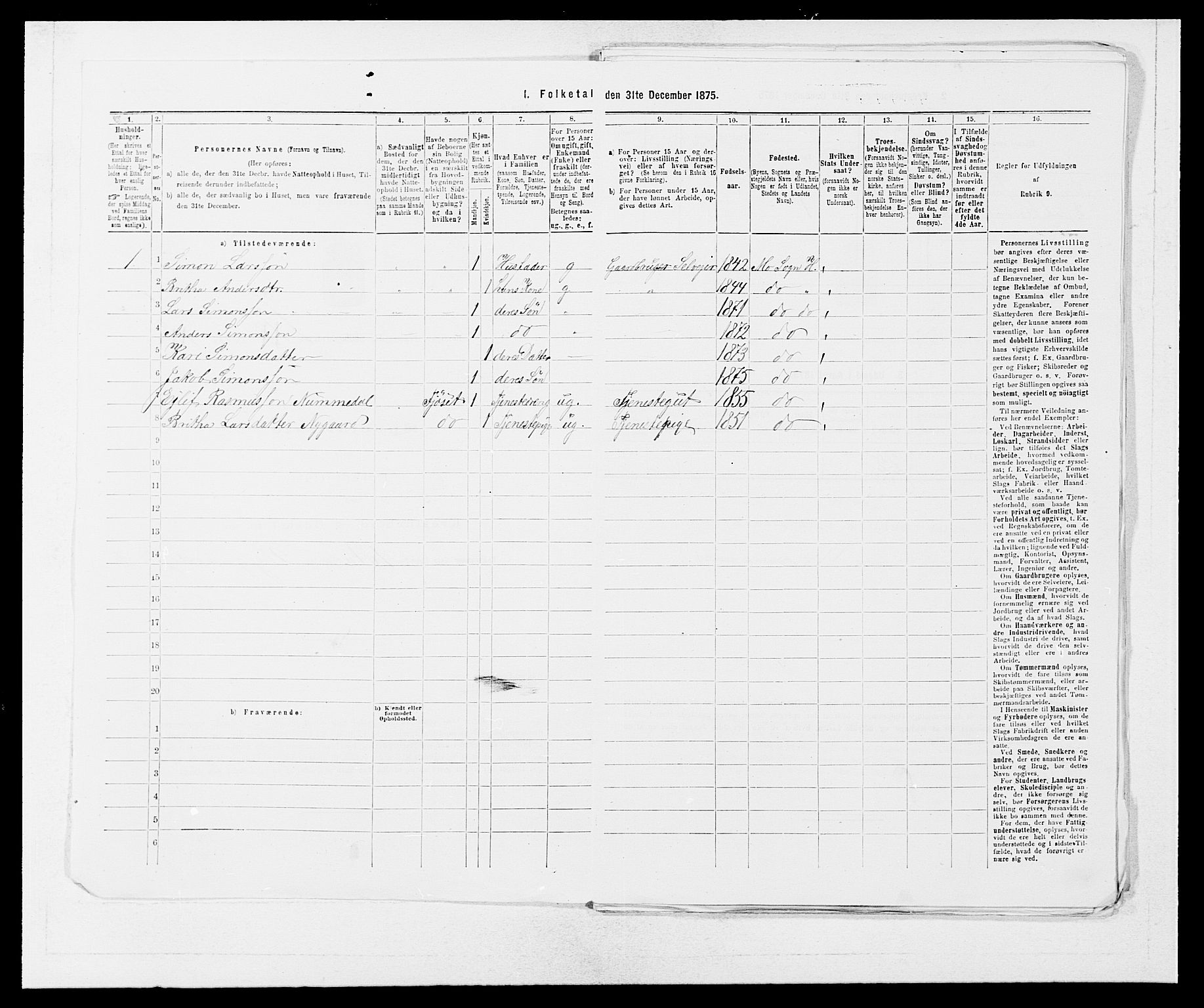 SAB, 1875 census for 1253P Hosanger, 1875, p. 562