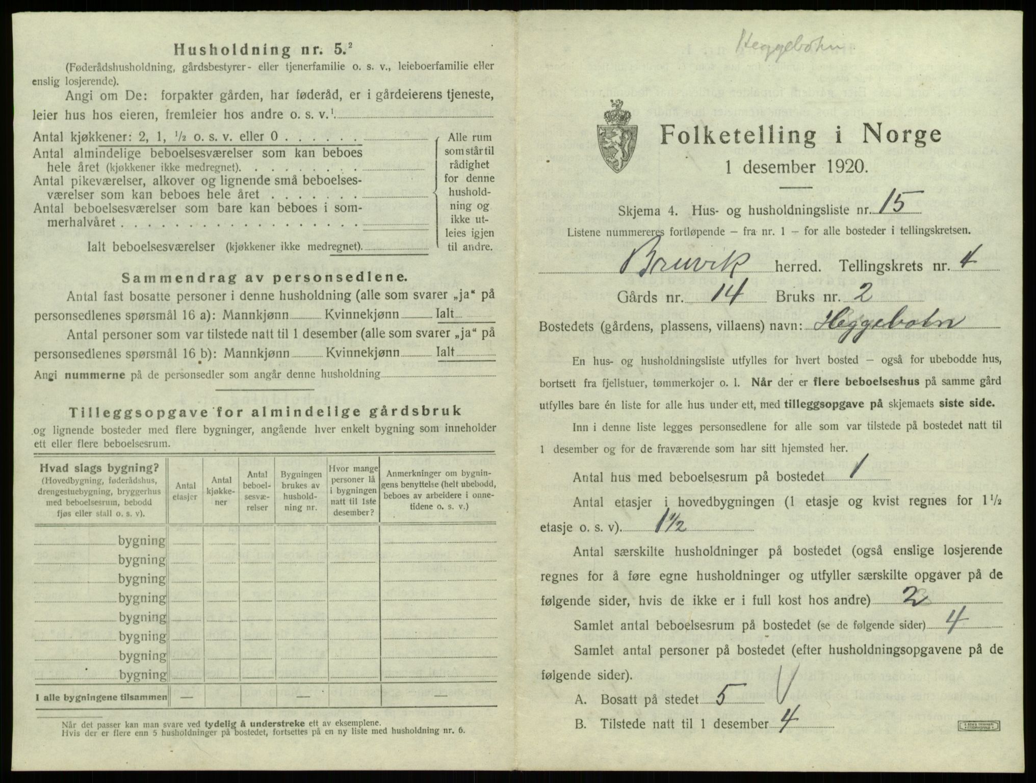 SAB, 1920 census for Bruvik, 1920, p. 266