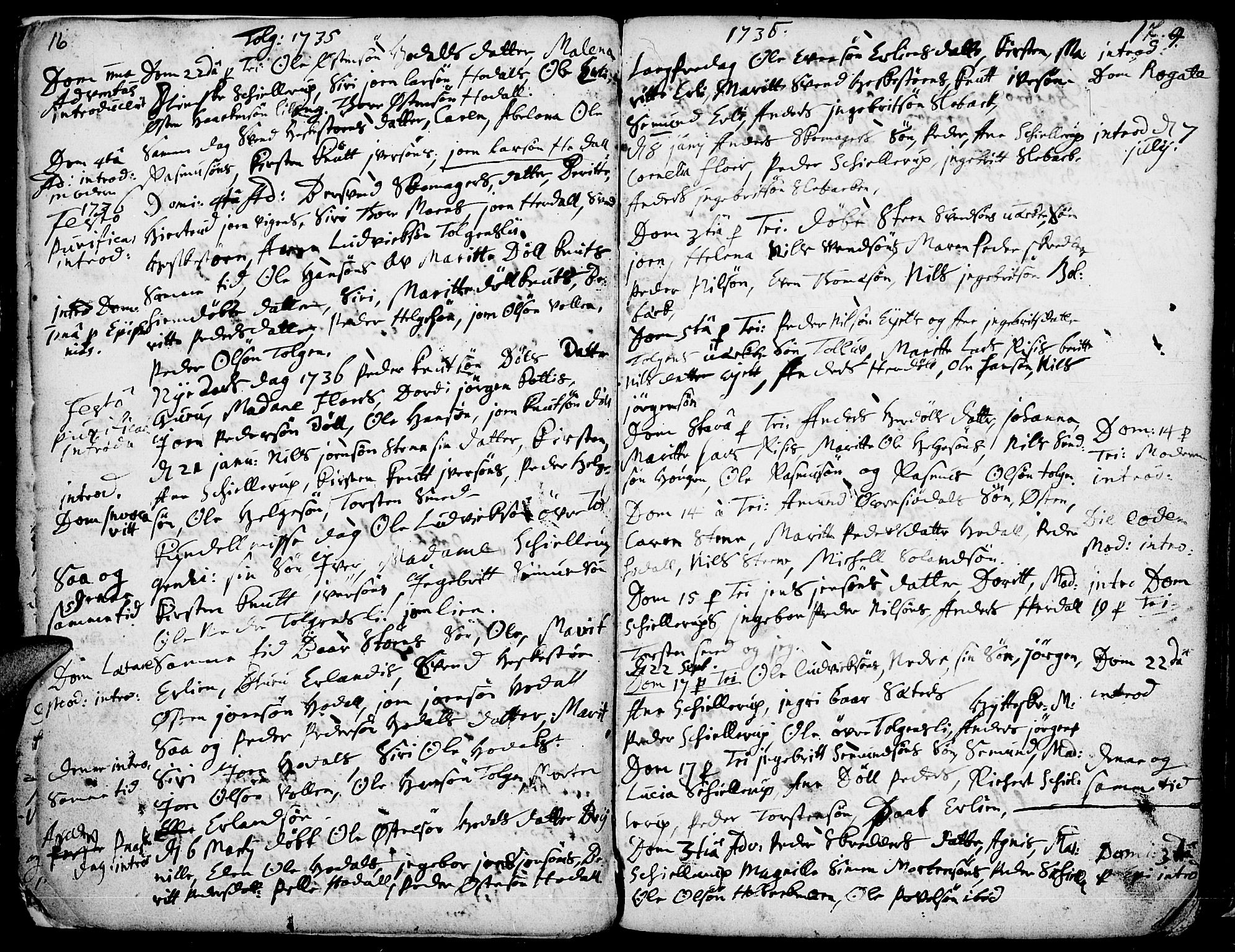 Tolga prestekontor, SAH/PREST-062/K/L0001: Parish register (official) no. 1, 1733-1767, p. 16-17