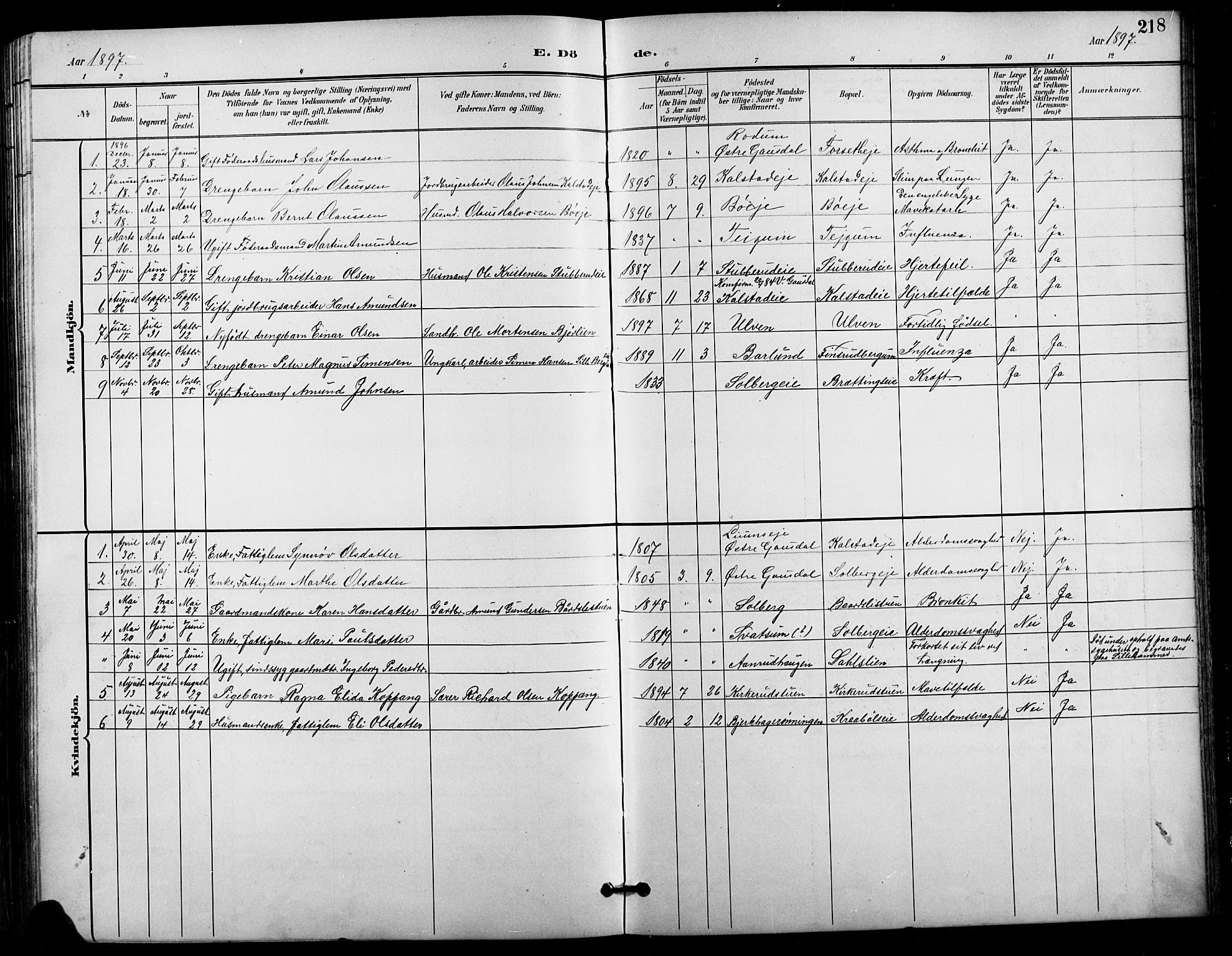Vestre Gausdal prestekontor, SAH/PREST-094/H/Ha/Hab/L0003: Parish register (copy) no. 3, 1896-1925, p. 218