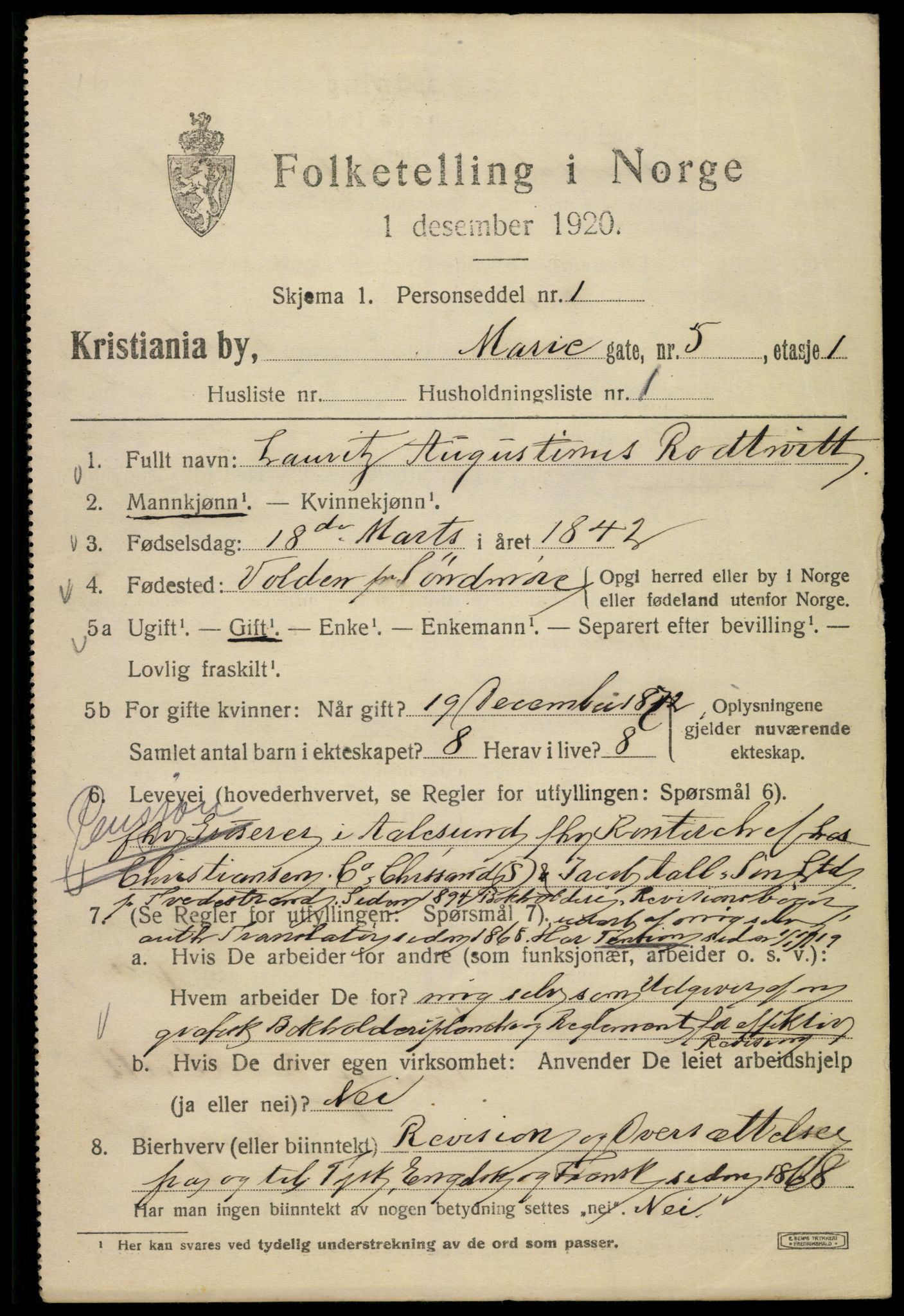 SAO, 1920 census for Kristiania, 1920, p. 384477